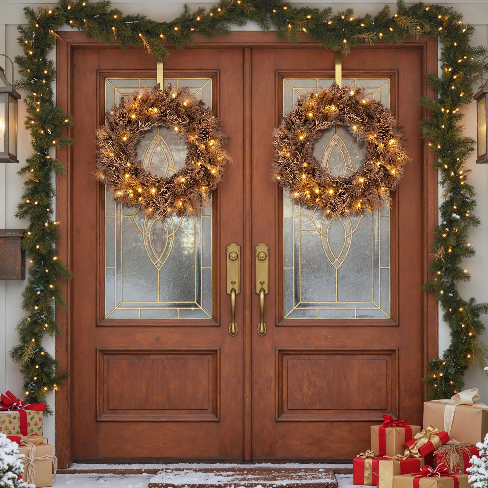 24 Inch Pre-lit Christmas Wreath with 105 Branch Tips and 35 Warm White LED Lights-2 pieces - Image 3
