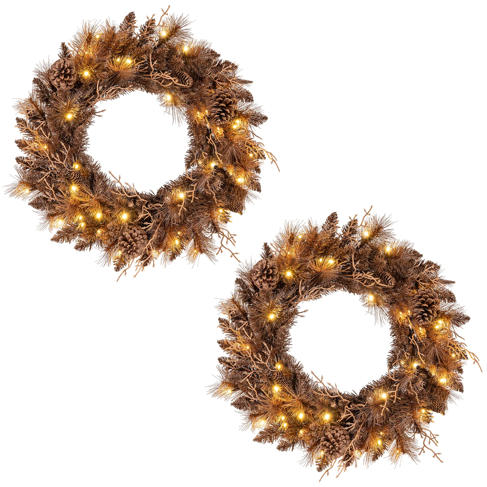 24 Inch Pre-lit Christmas Wreath with 105 Branch Tips and 35 Warm White LED Lights-2 pieces - Image 4