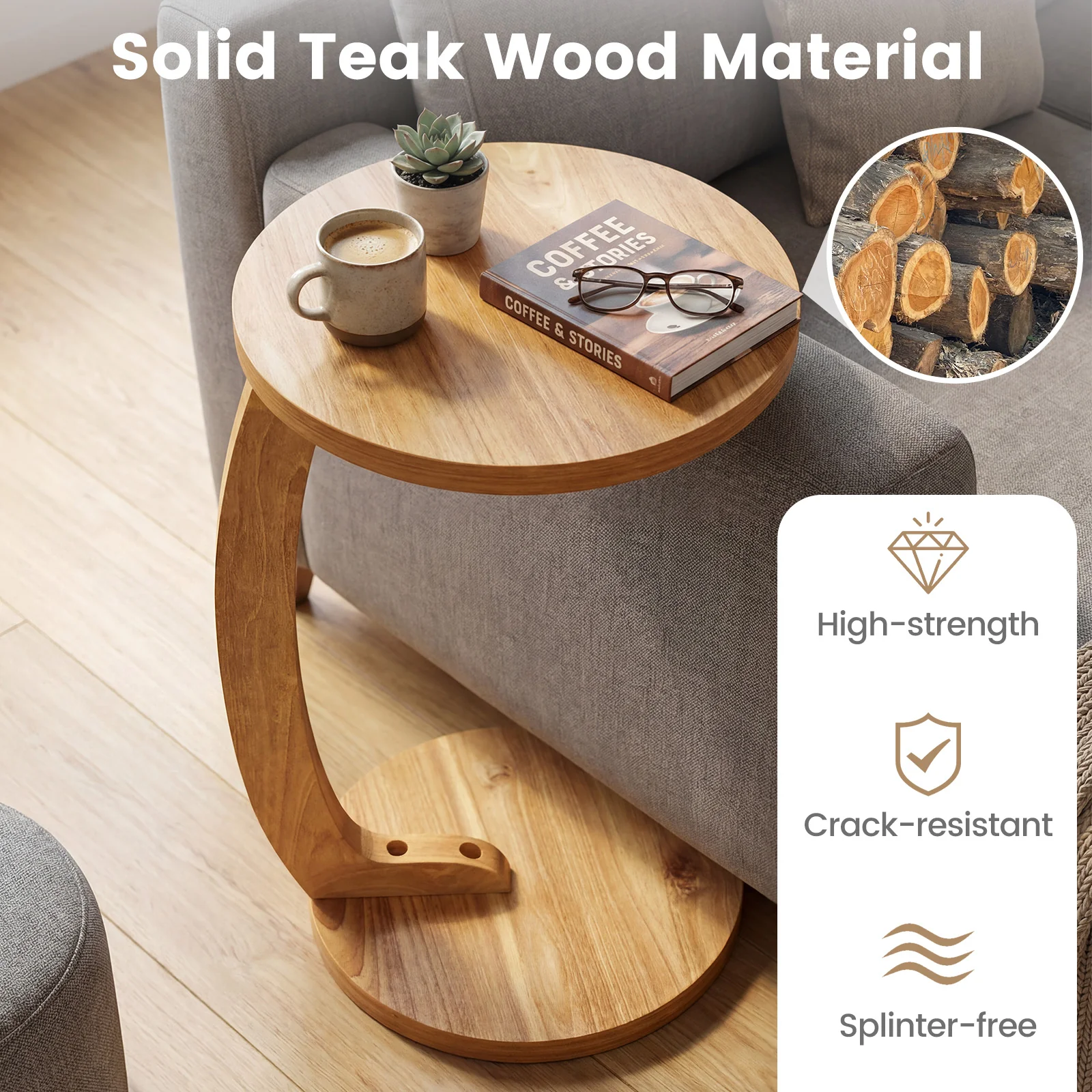 24 Inch Round C-Shaped Side Table, Thickened Top, Sturdy Base - Image 8