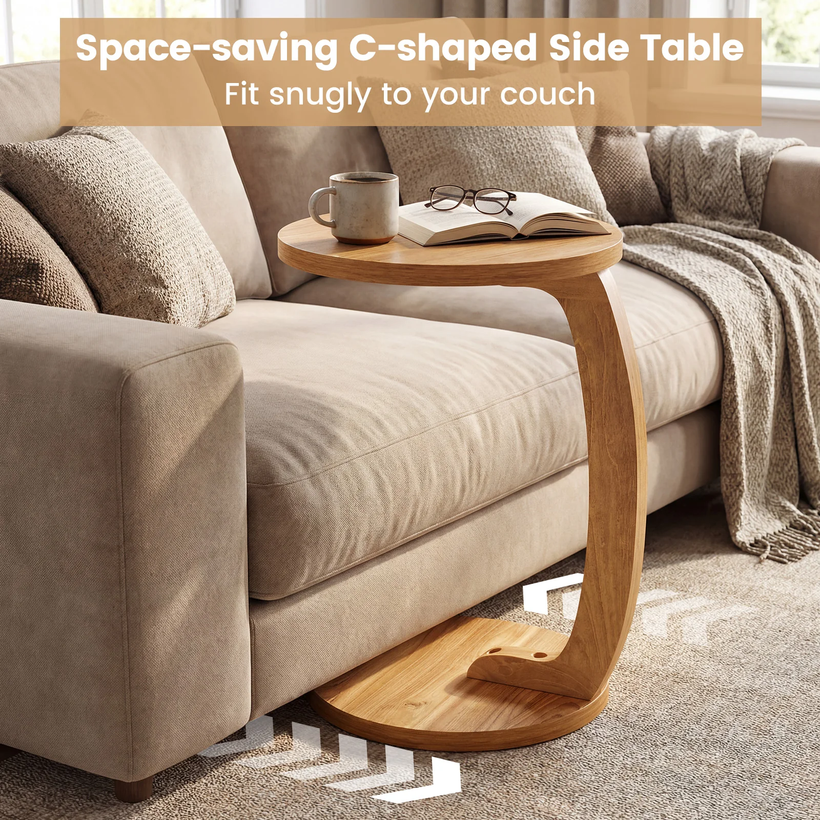 24 Inch Round C-Shaped Side Table, Thickened Top, Sturdy Base - Image 9