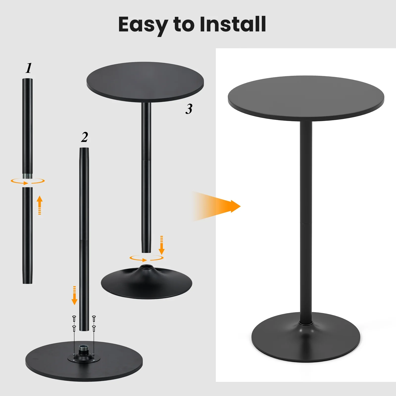 24 Inch Round Cocktail Table, Metal Base, MDF Top, Set of 2, Black - Image 7