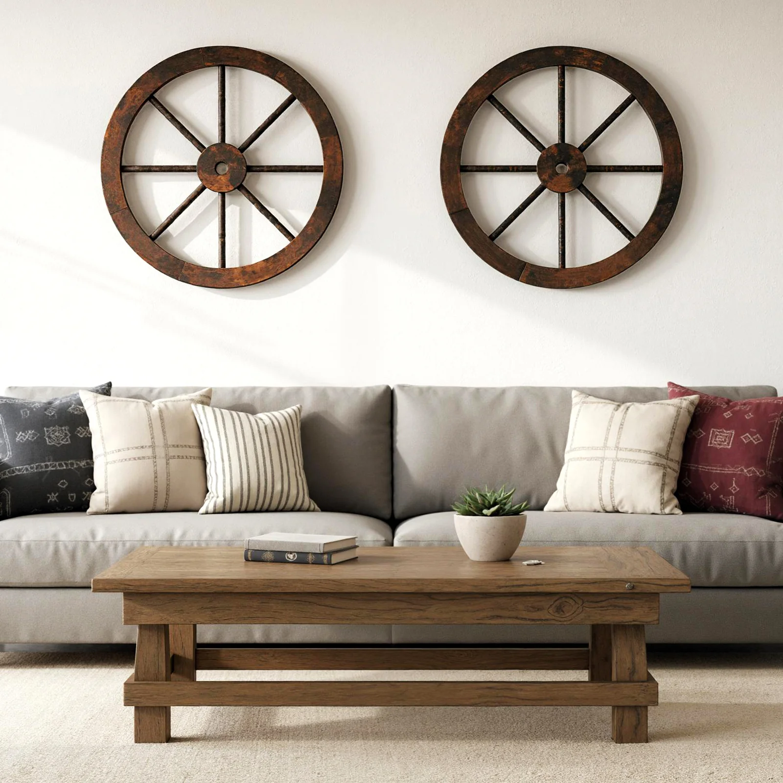 24-Inch Set of 2 Decorative Wooden Wagon Wheel, Carbonized Fir, Rustic Brown - Image 5