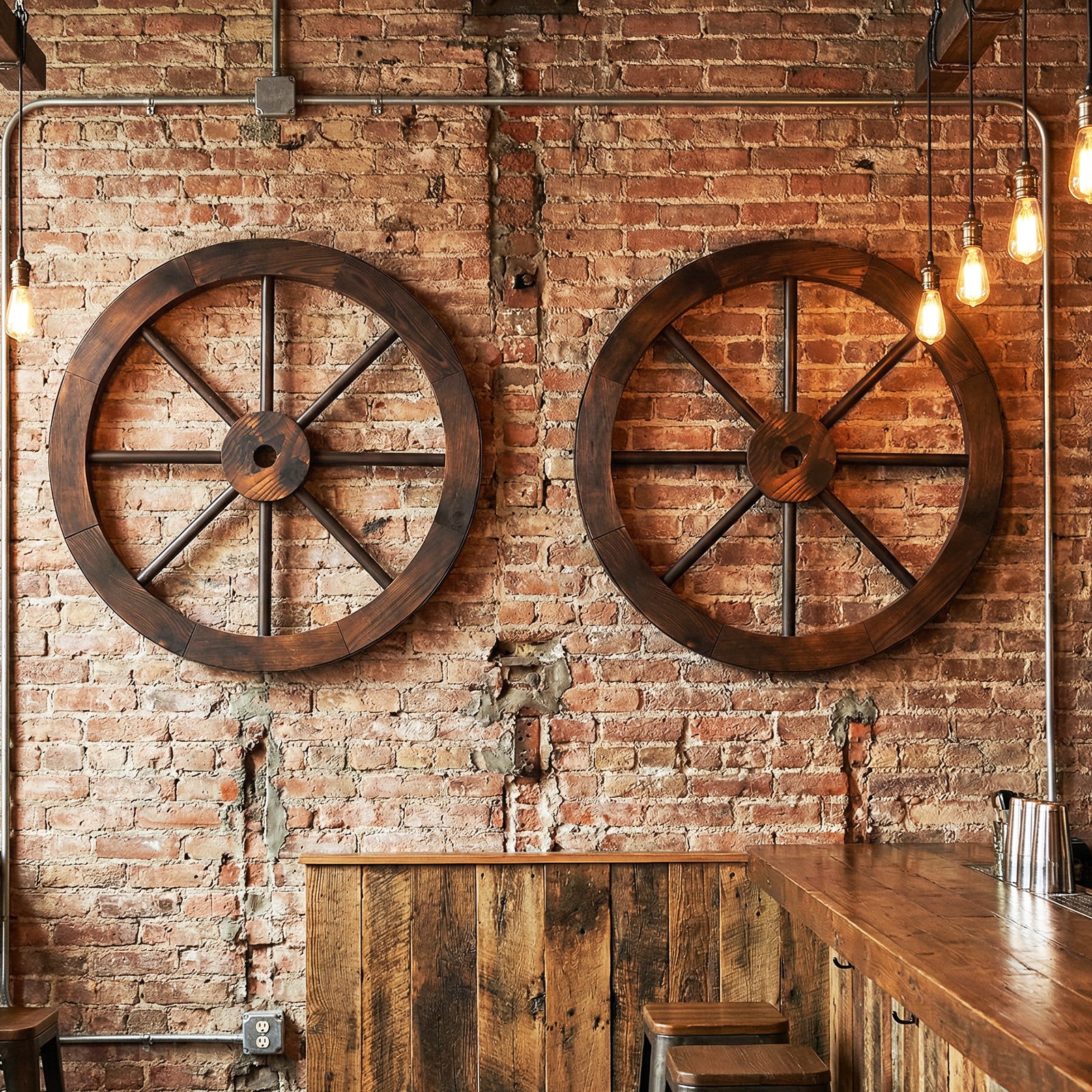 24 Inch Set of 4 Decorative Wooden Wagon Wheel Carbonized Solid Fir Wood, Rustic Brown - Image 6