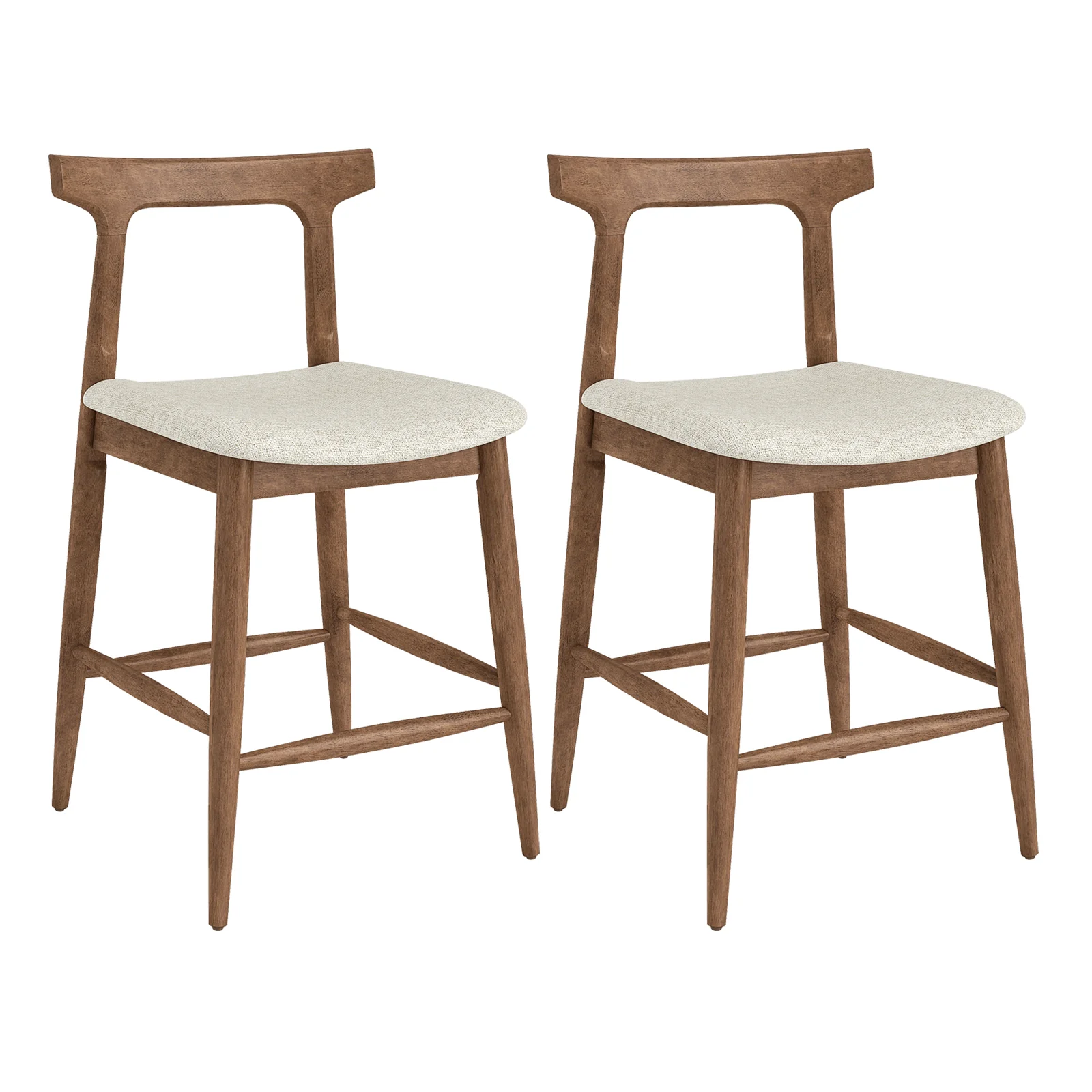 24 Inch Solid Wood Bar Stools, Curved Back Kitchen Island Chairs, Walnut