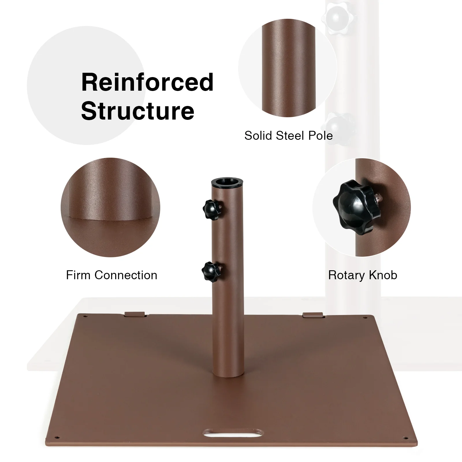 24 Inch Square Patio Umbrella Base, 50 LBS Weighted, Brown - Image 8
