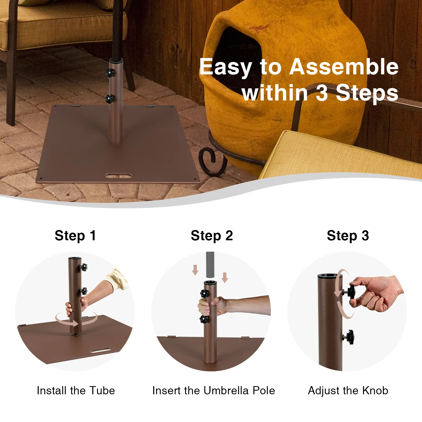 24 Inch Square Patio Umbrella Base, 50 LBS Weighted, Brown - Image 9