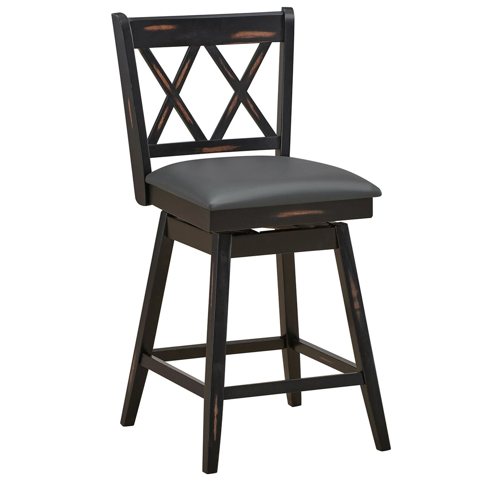 24 Inch Swivel Counter Height Barstool Set, 2 Pieces, Rubber Wood Legs, Black - Image 10