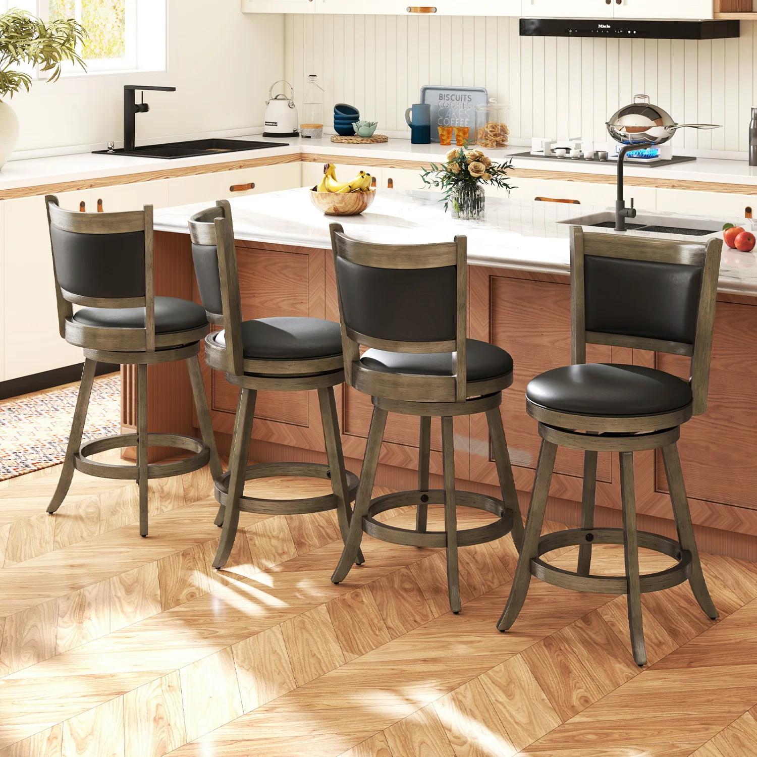 24 Inch Swivel Counter Stool, Upholstered Seat, Gray - Image 10
