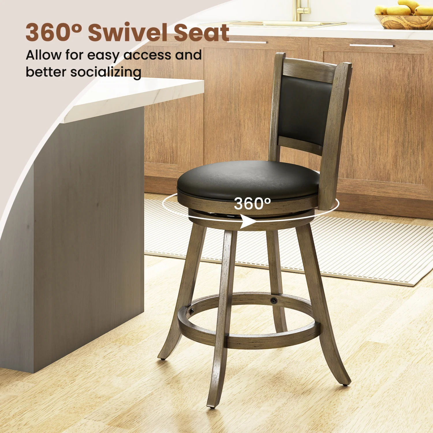 24 Inch Swivel Counter Stool, Upholstered Seat, Gray - Image 6