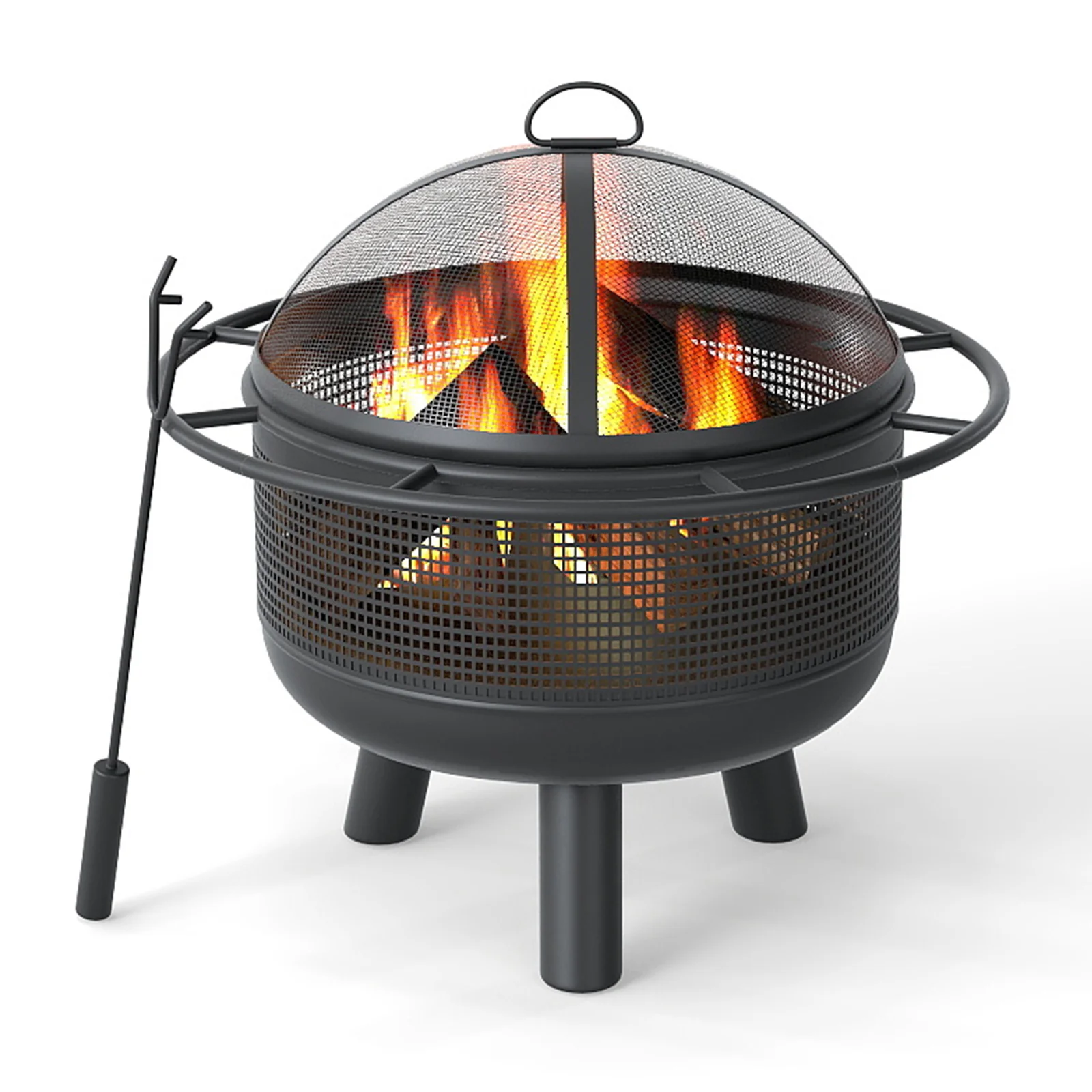 24 Inch Wood Burning Fire Pit with Log Grate and Mesh Screen for Outside, Black - Image 5