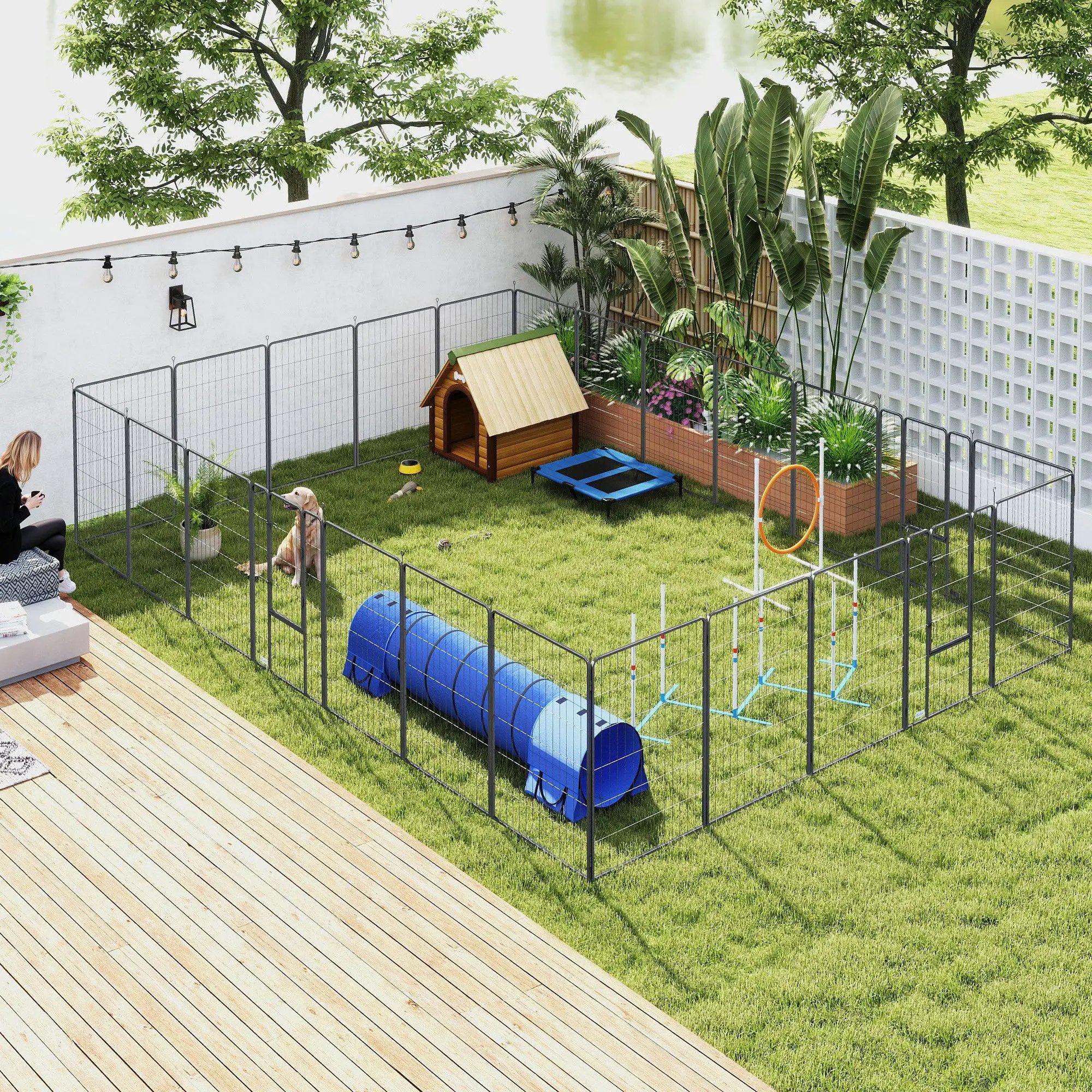 24 Panels 44.5" Height Dog Playpen, Small Medium Large Dogs, Black - Image 2