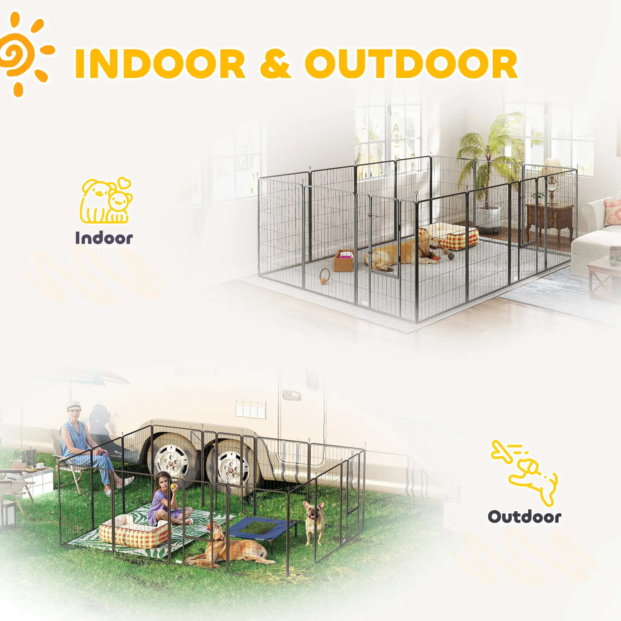 24 Panels 44.5" Height Dog Playpen, Small Medium Large Dogs, Black - Image 9