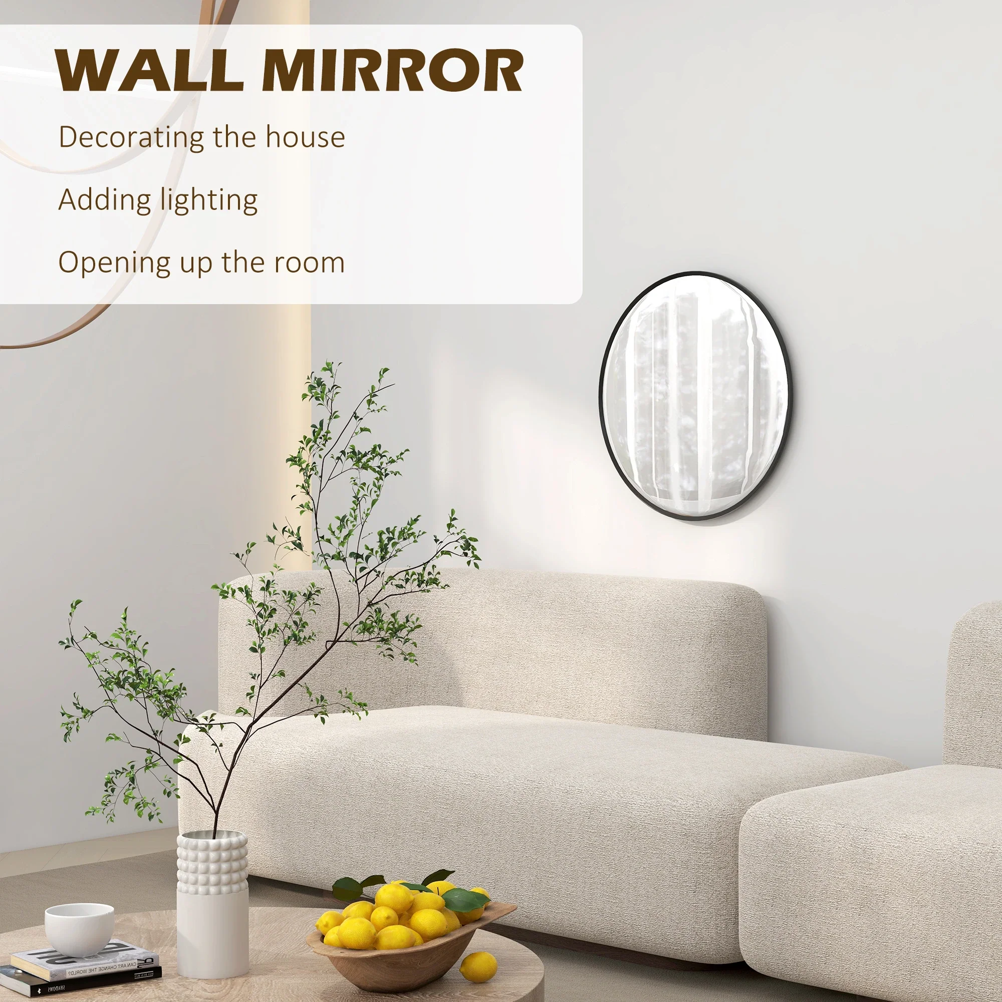 24" Round Wall Mirror, Modern Home Decor for Bedroom Living Room Bathroom, Black - Image 4