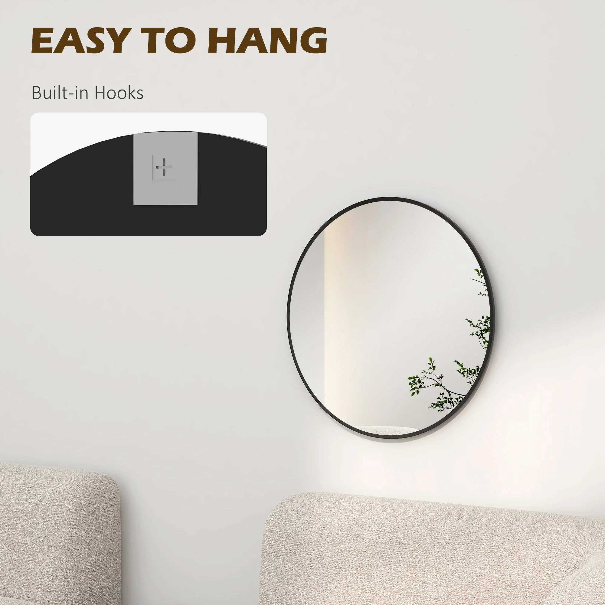 24" Round Wall Mirror, Modern Home Decor for Bedroom Living Room Bathroom, Black - Image 6