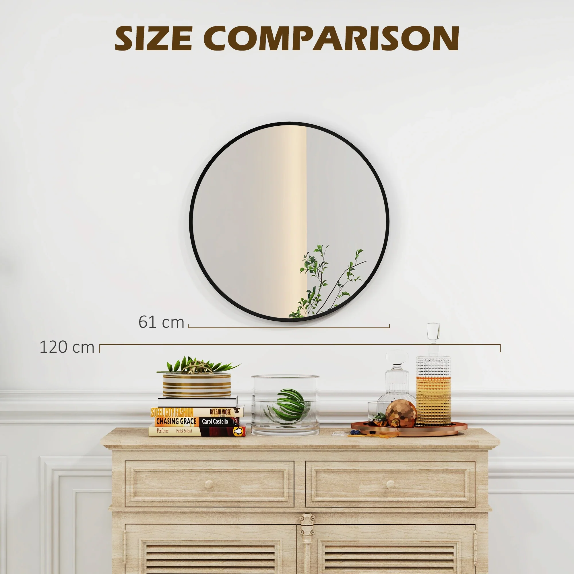 24" Round Wall Mirror, Modern Home Decor for Bedroom Living Room Bathroom, Black - Image 7