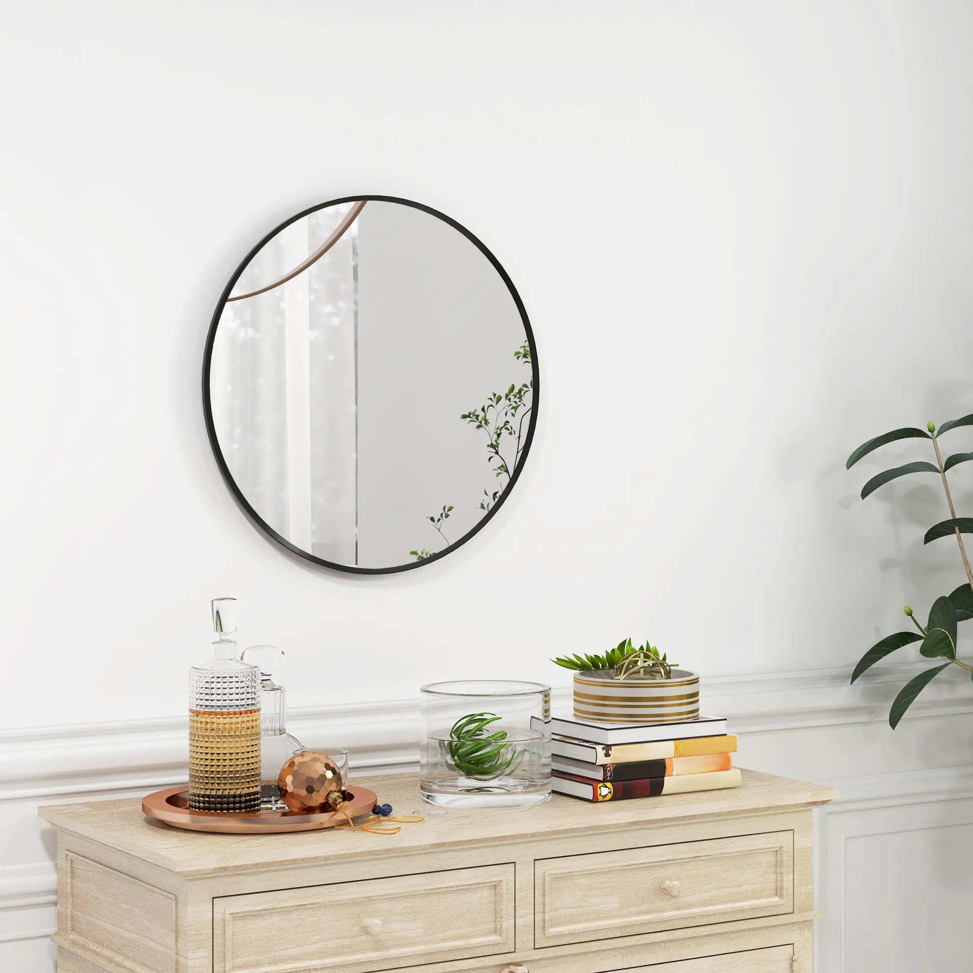 24" Round Wall Mirror, Modern Home Decor for Bedroom Living Room Bathroom, Black - Image 8
