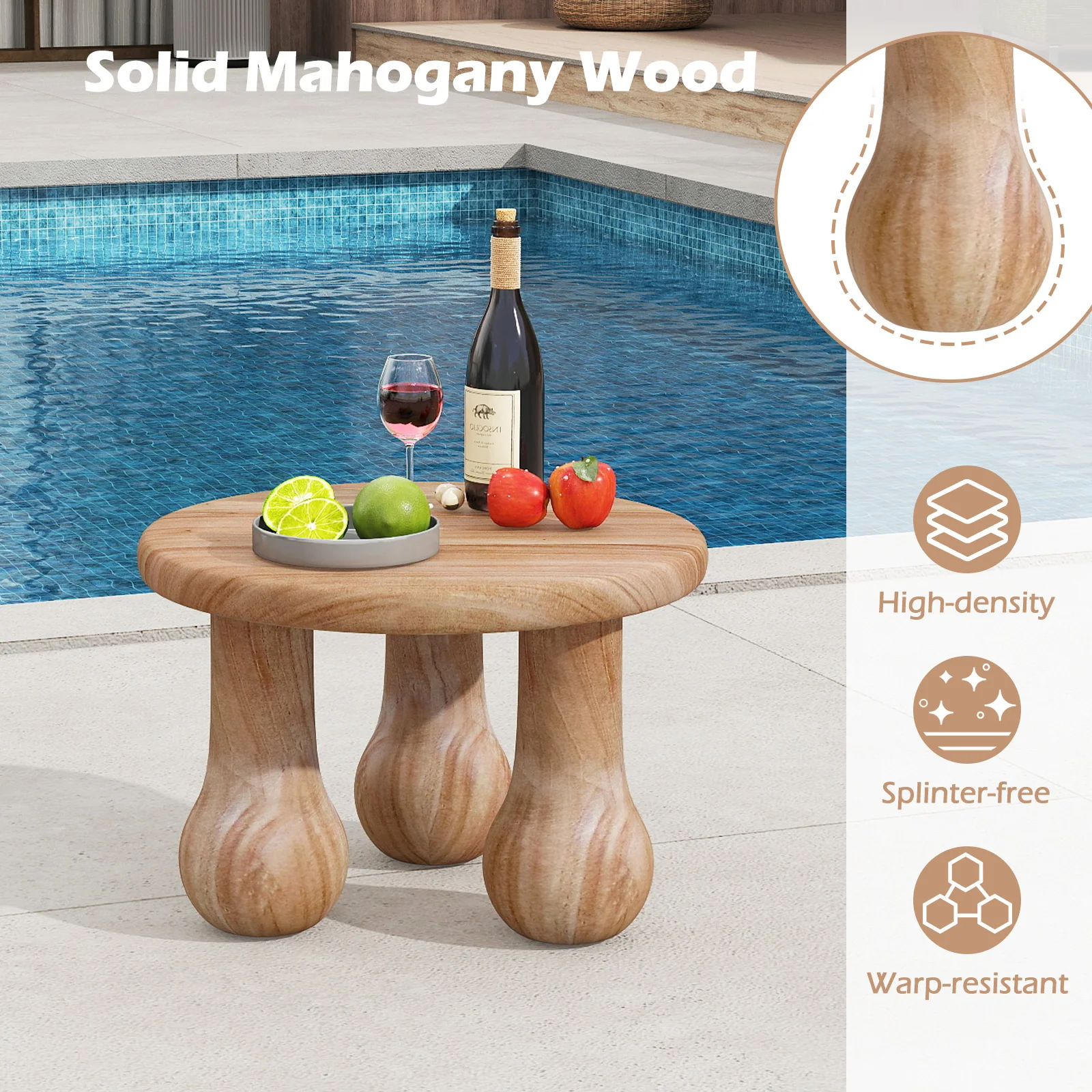 24" Small Solid Mahogany Wood Coffee Table with Thickened Top and Column Legs - Image 10