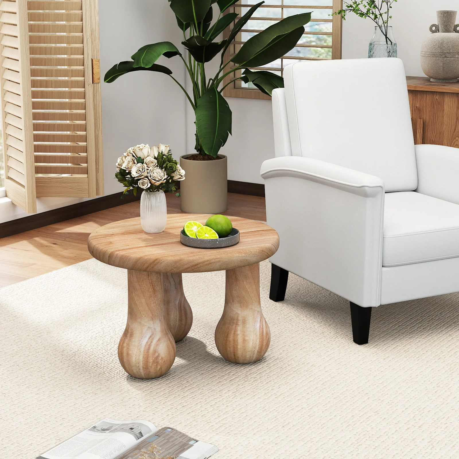 24" Small Solid Mahogany Wood Coffee Table with Thickened Top and Column Legs - Image 2