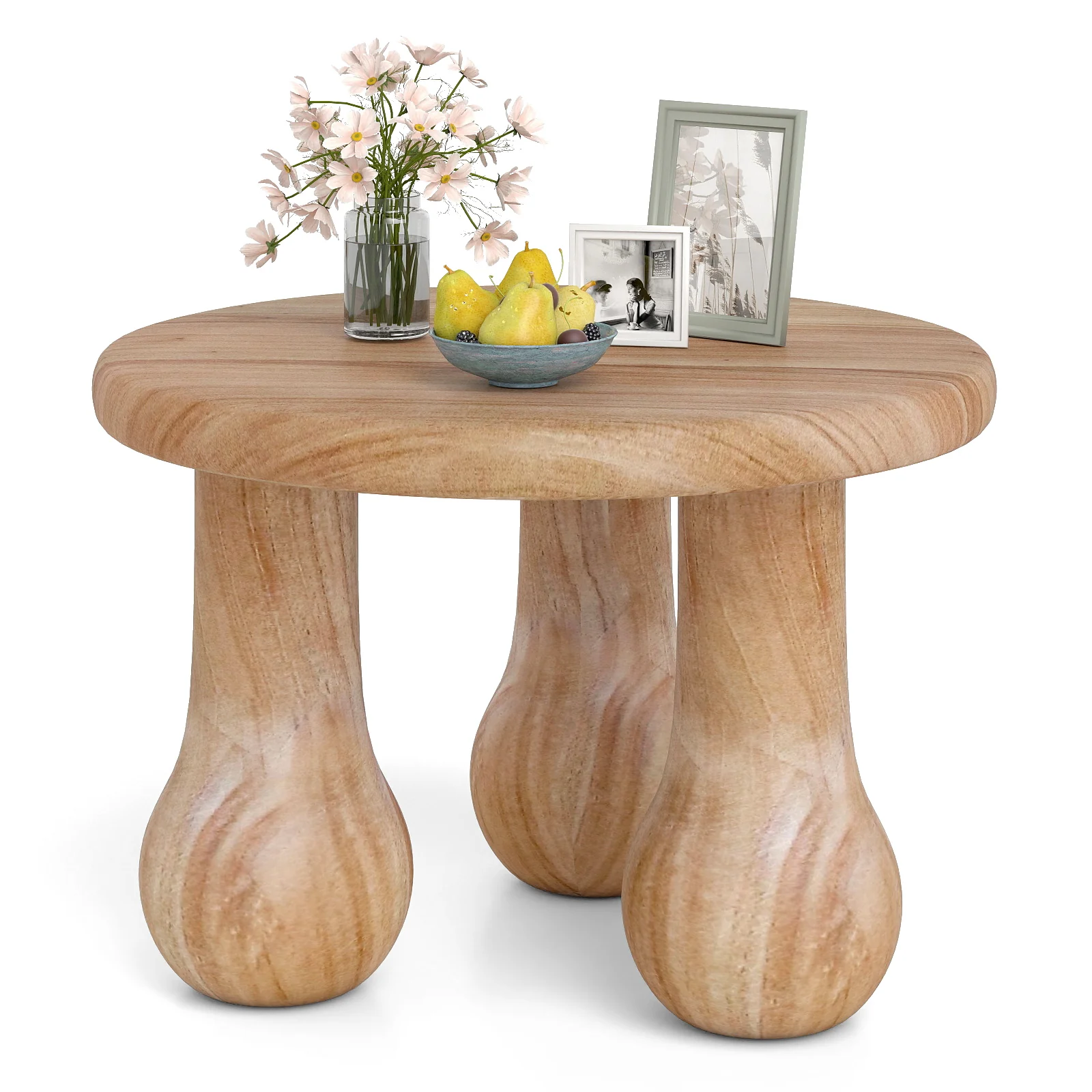 24" Small Solid Mahogany Wood Coffee Table with Thickened Top and Column Legs - Image 4