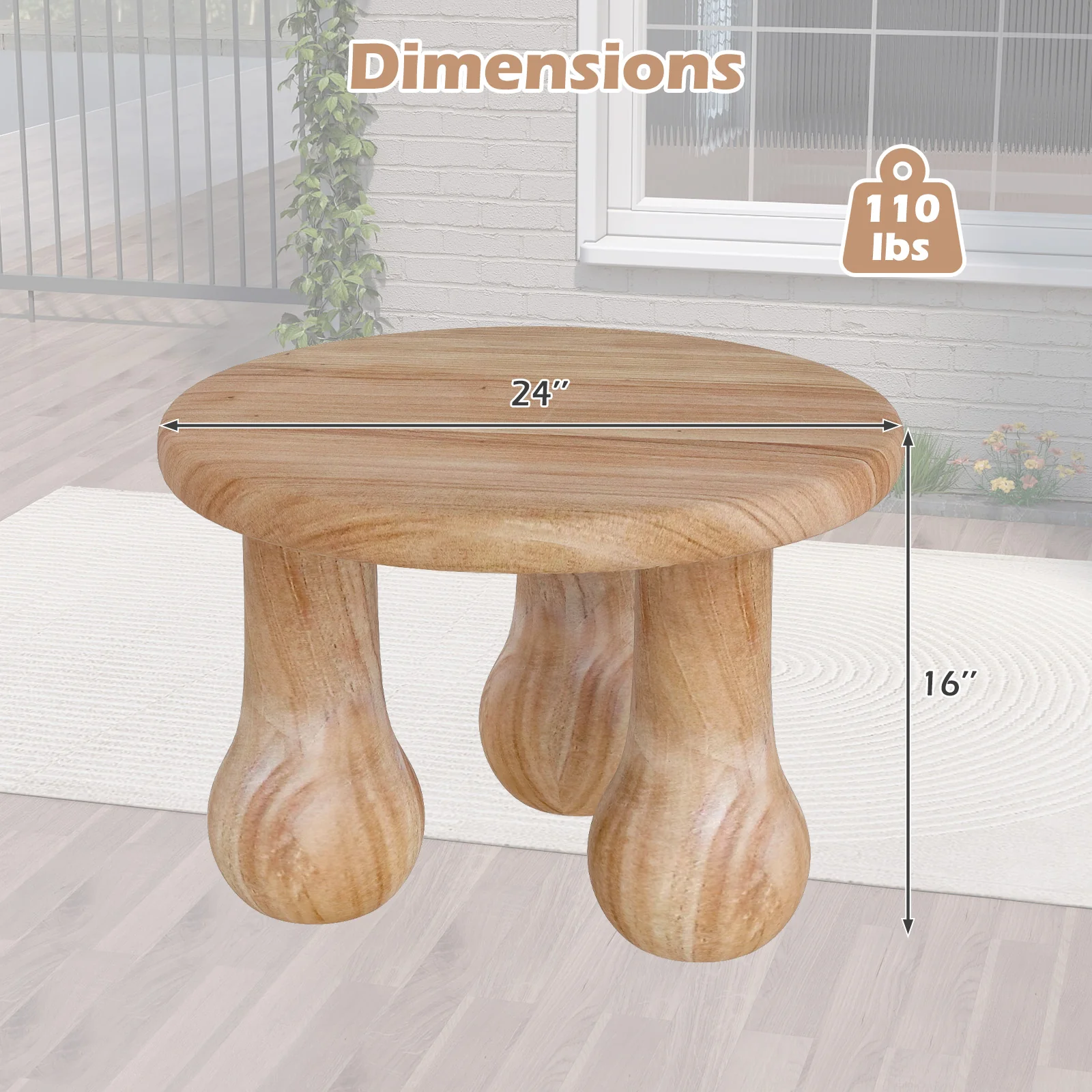 24" Small Solid Mahogany Wood Coffee Table with Thickened Top and Column Legs - Image 6