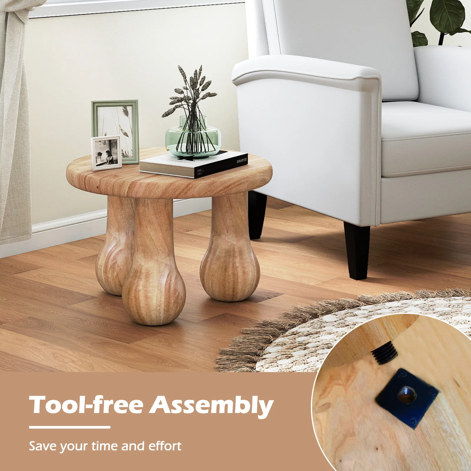 24" Small Solid Mahogany Wood Coffee Table with Thickened Top and Column Legs - Image 8