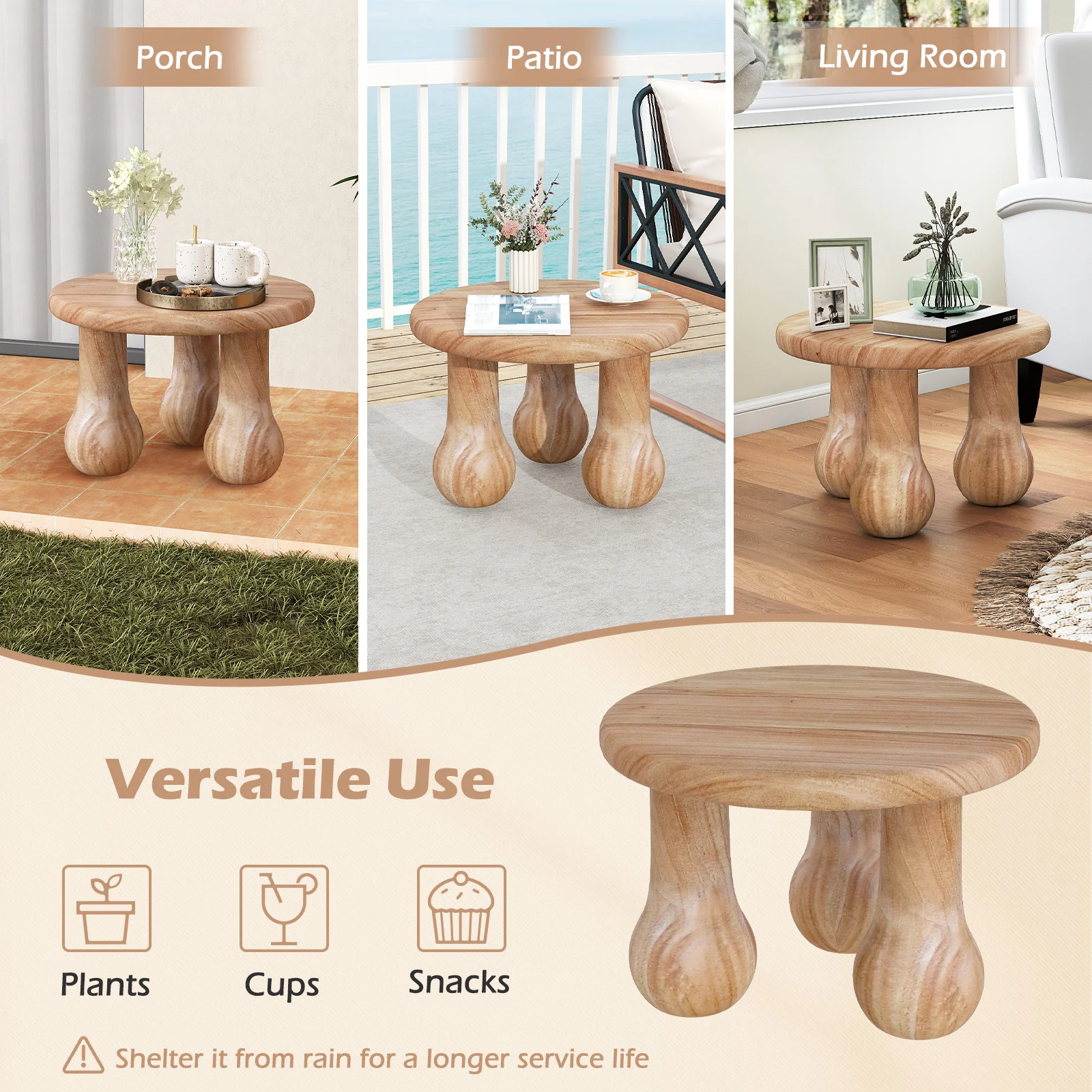 24" Small Solid Mahogany Wood Coffee Table with Thickened Top and Column Legs - Image 9