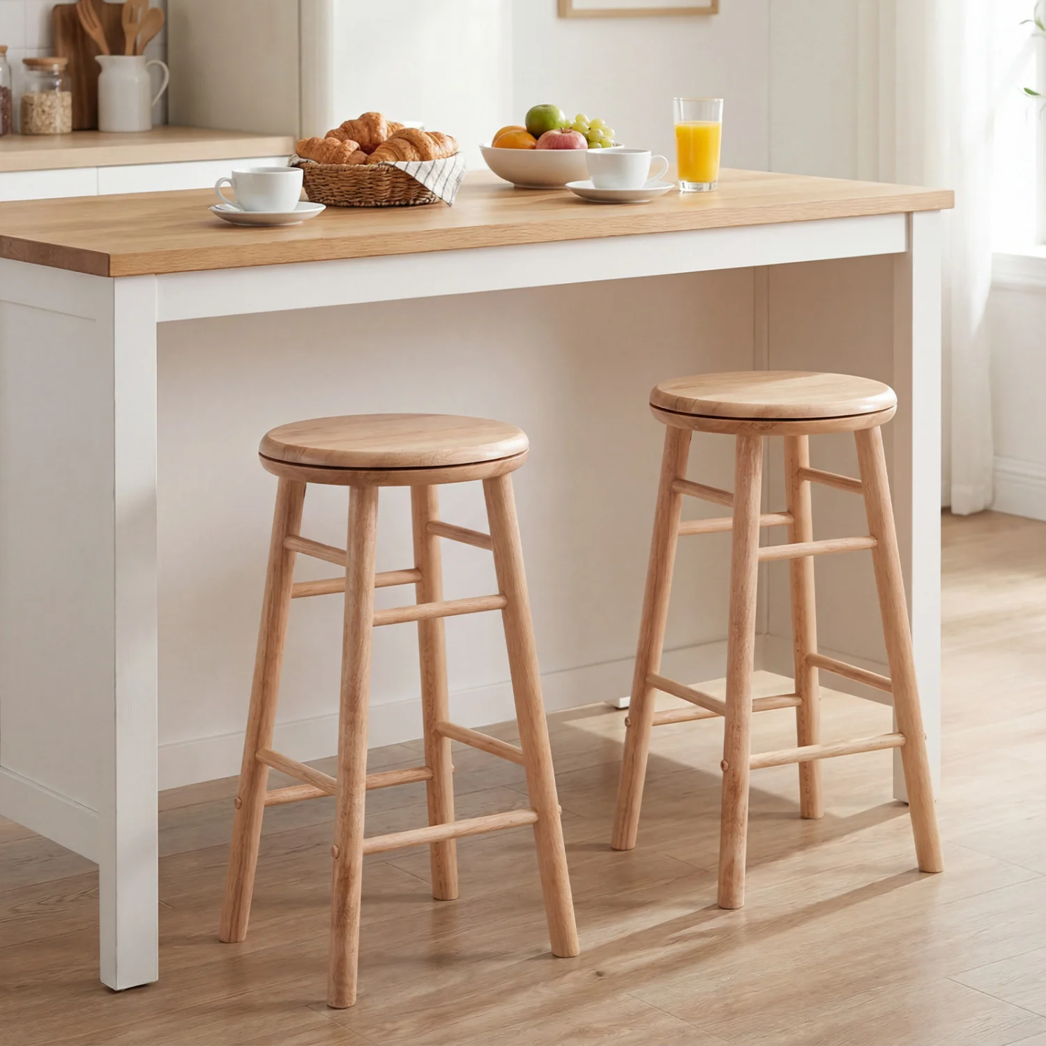 24" Swivel Bar Stools Set of 2, Natural - Image 3