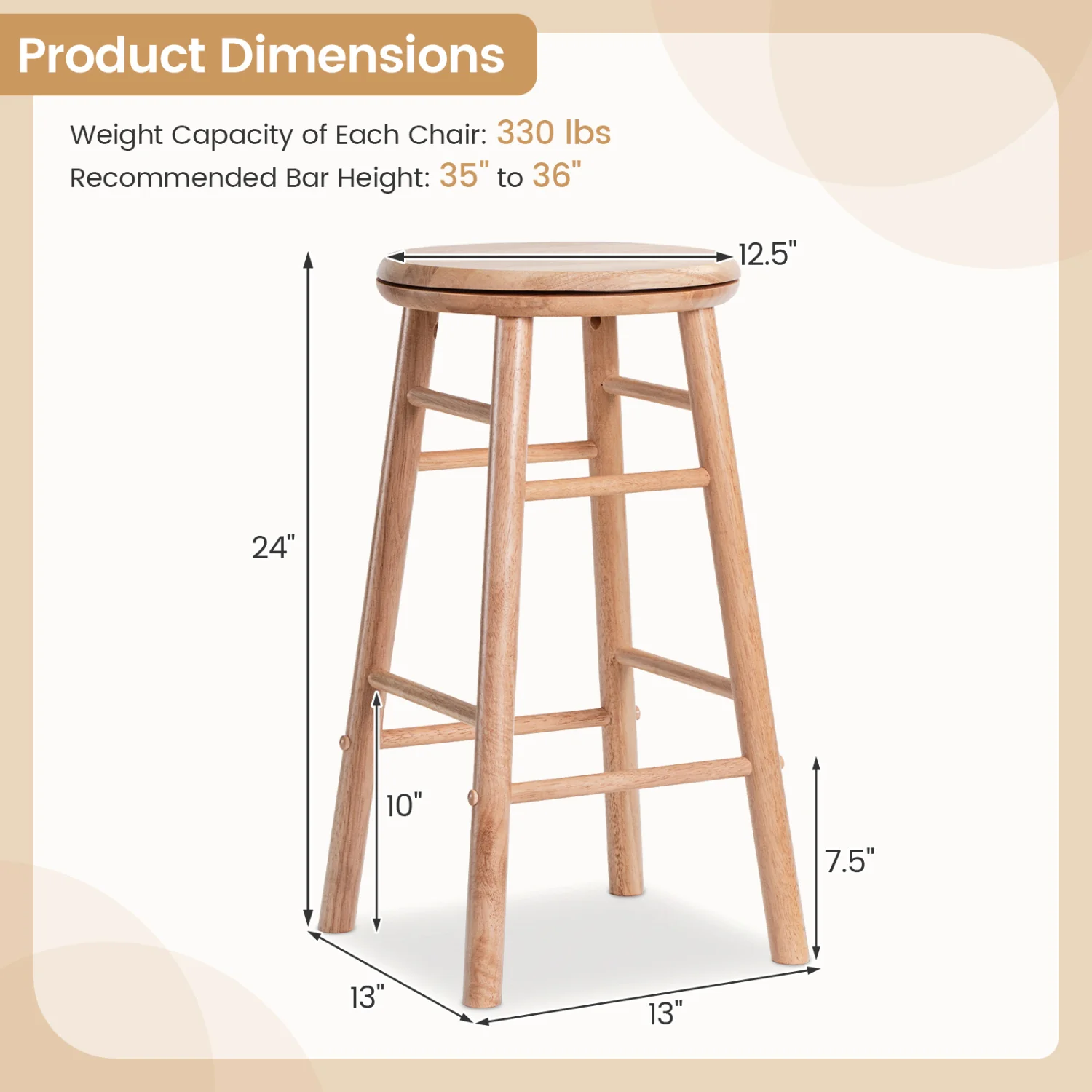 24" Swivel Bar Stools Set of 2, Natural - Image 5