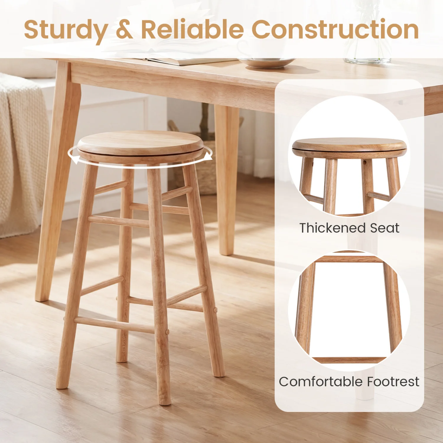 24" Swivel Bar Stools Set of 2, Natural - Image 7