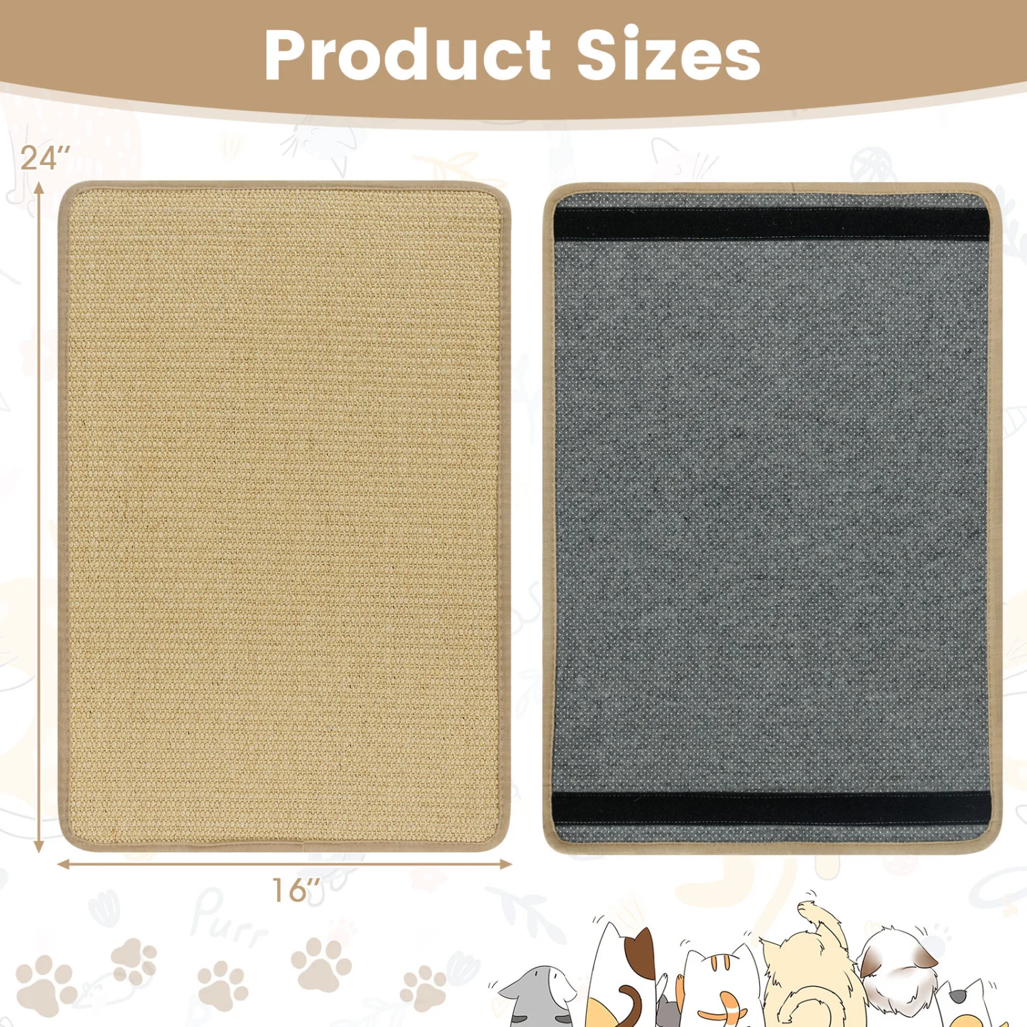 24 x 16 Inch Cat Scratcher Mat Set, 6-Piece - Image 6