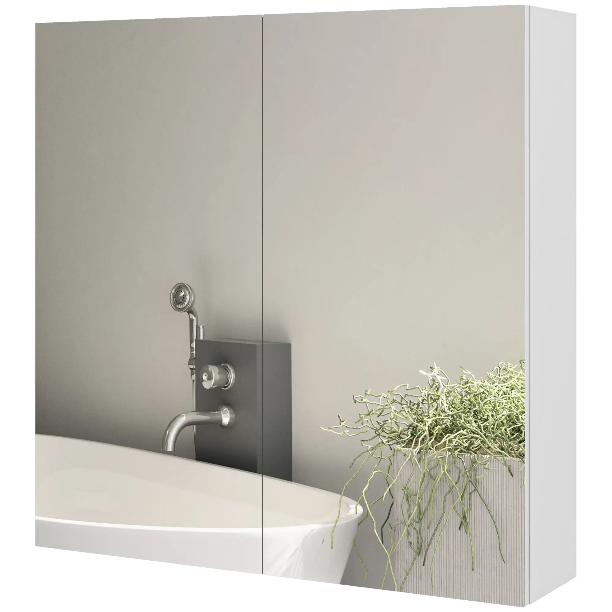 24" x 24" Medicine Cabinet, Wall Mounted, Mirrored Doors, Adjustable Shelves, Soft Close, High Gloss, White