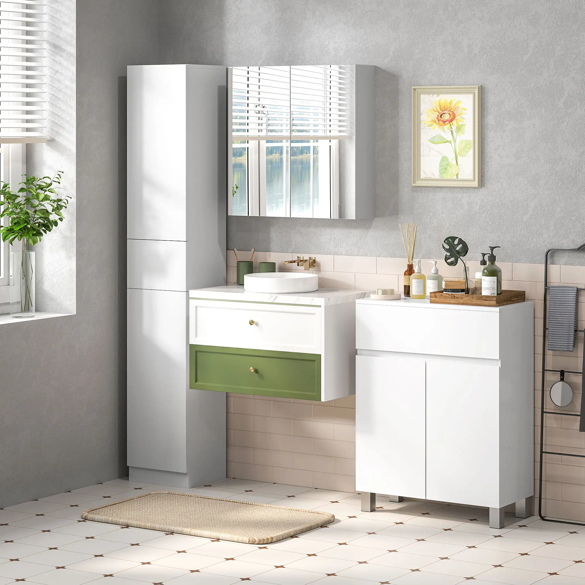 24" x 24" Medicine Cabinet, Wall Mounted, Mirrored Doors, Adjustable Shelves, Soft Close, High Gloss, White - Image 10
