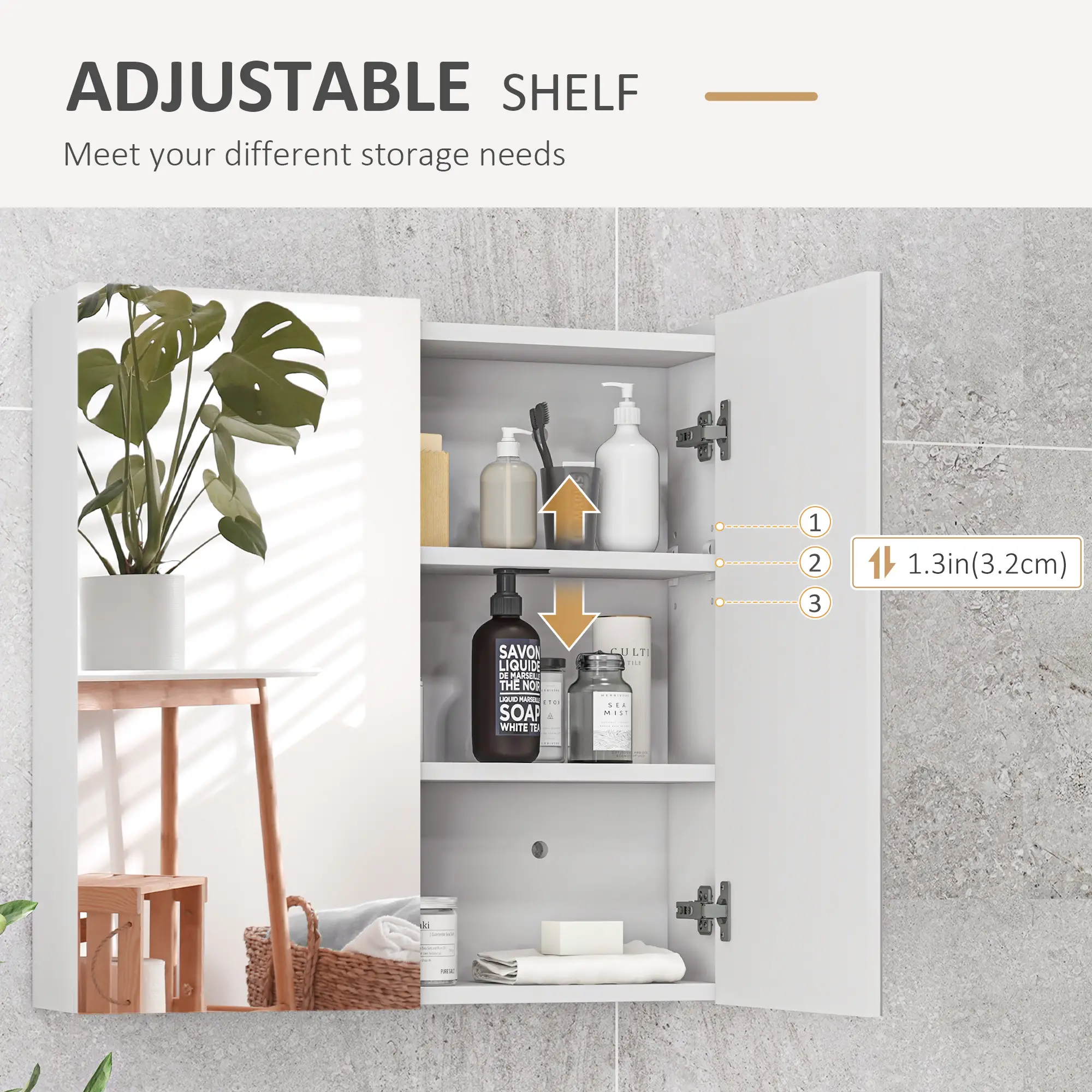 24" x 24" Medicine Cabinet, Wall Mounted, Mirrored Doors, Adjustable Shelves, Soft Close, High Gloss, White - Image 5