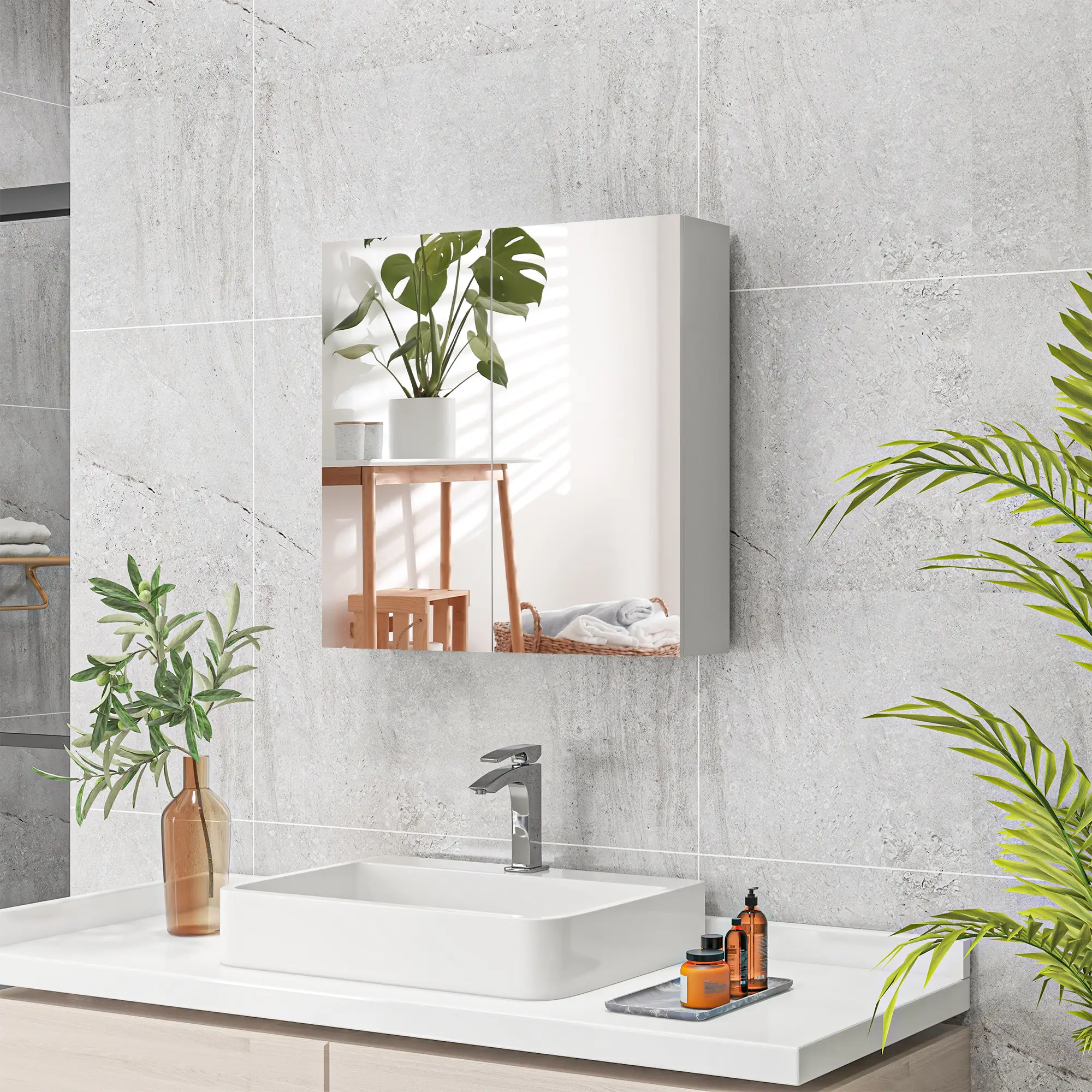 24" x 24" Medicine Cabinet, Wall Mounted, Mirrored Doors, Adjustable Shelves, Soft Close, High Gloss, White - Image 8