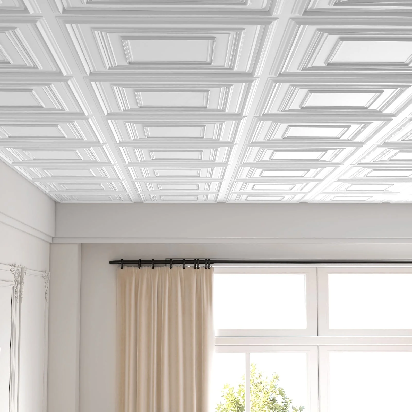 24" x 24" PVC Ceiling Tiles, 3D Decorative Patterns, 24-Pack, White - Image 3