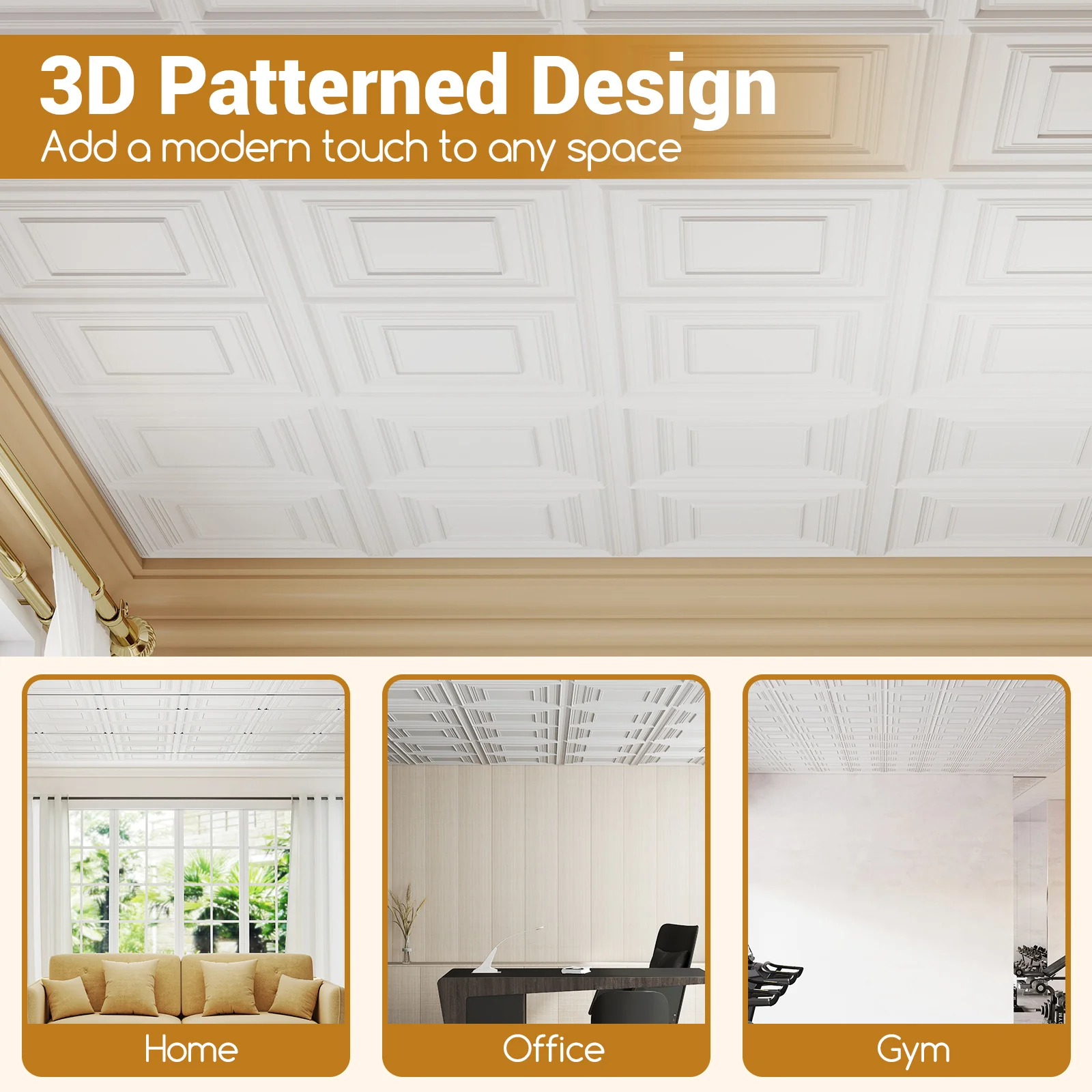 24" x 24" PVC Ceiling Tiles, 3D Decorative Patterns, 24-Pack, White - Image 8