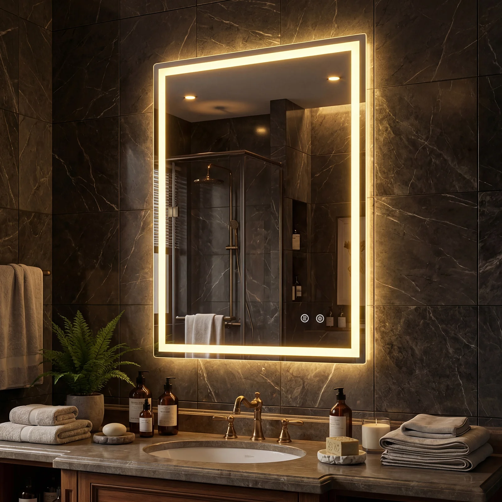 24 x 32 Inch LED Bathroom Mirror, Frontlit And Backlit, Silver - Image 4