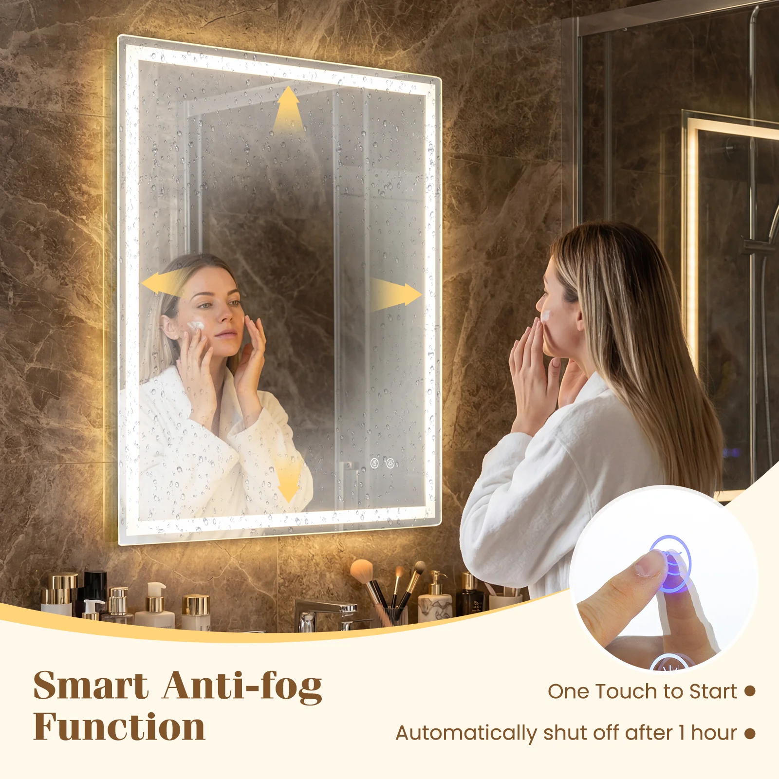 24 x 32 Inch LED Bathroom Mirror, Frontlit And Backlit, Silver - Image 7