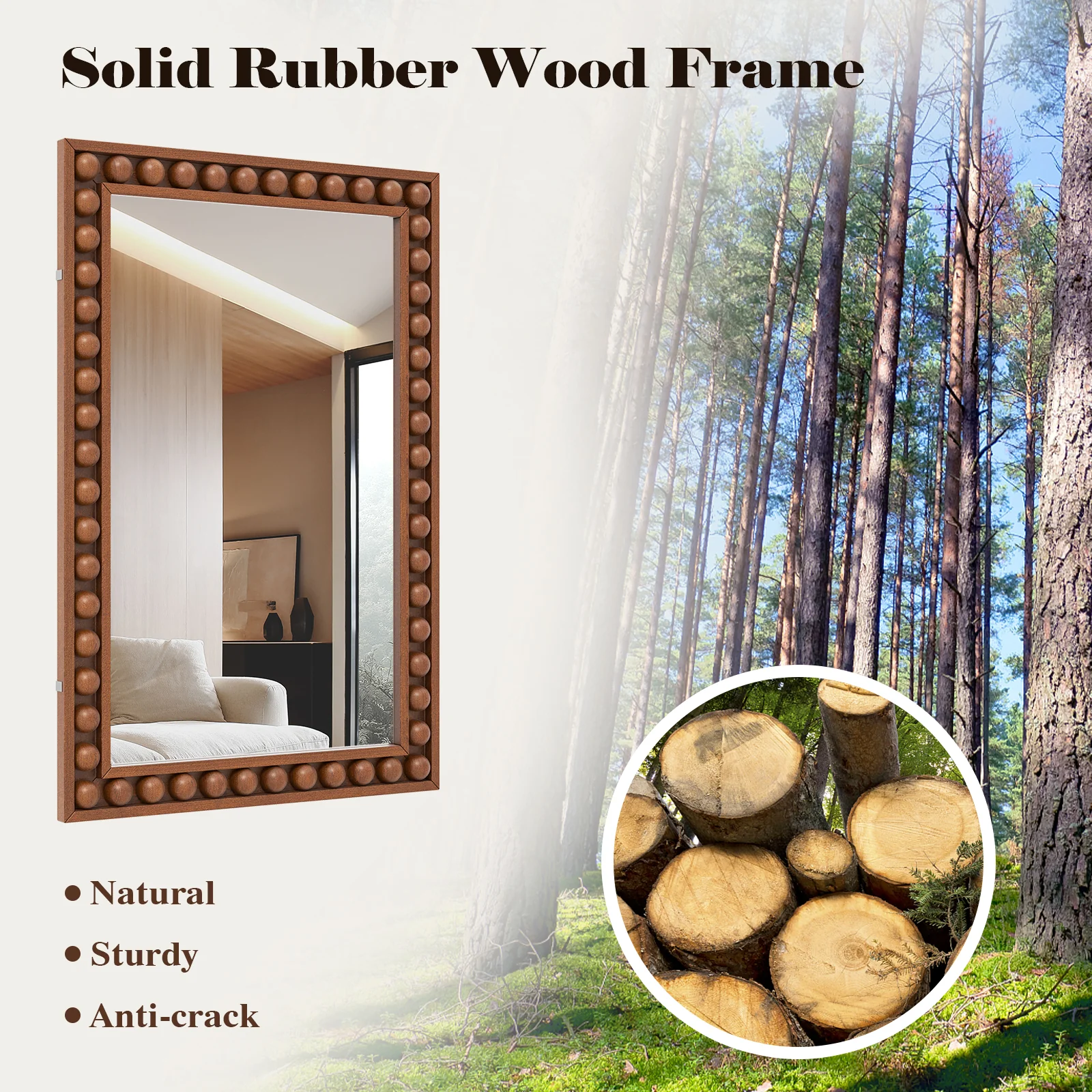 24 x 36 Inches Rustic Wall Mirror, Solid Wood Frame, Brown - Image 10