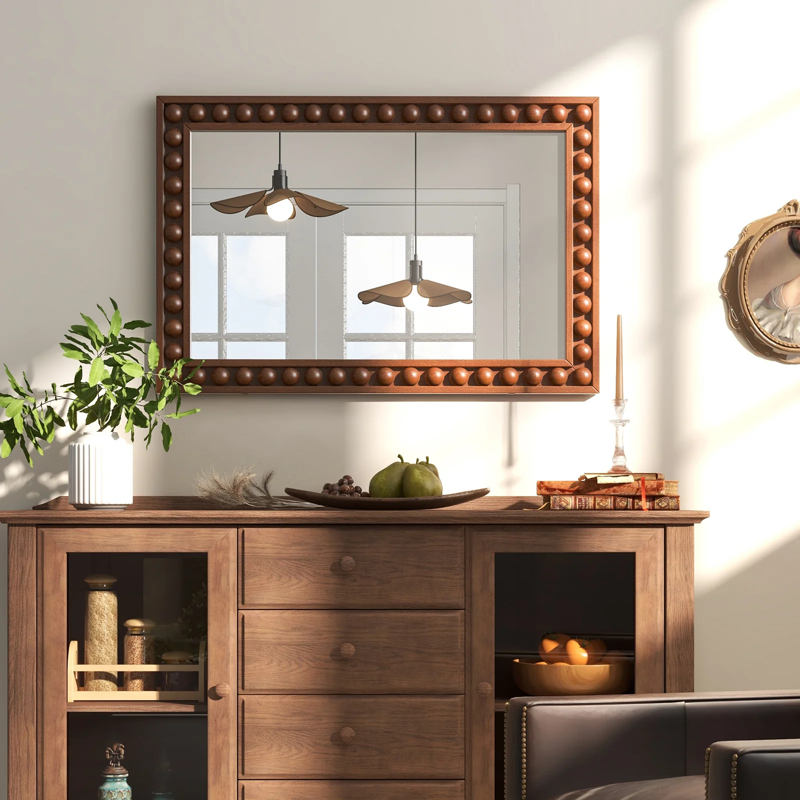 24 x 36 Inches Rustic Wall Mirror, Solid Wood Frame, Brown - Image 2