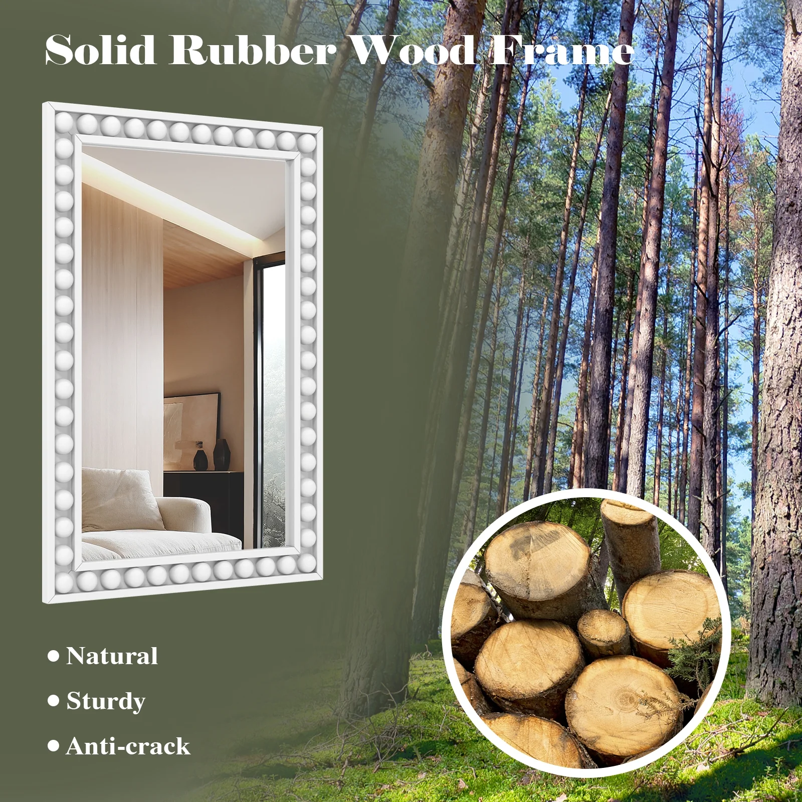 24 x 36 Inches Rustic Wall Mirror, Solid Wood Frame, White - Image 10