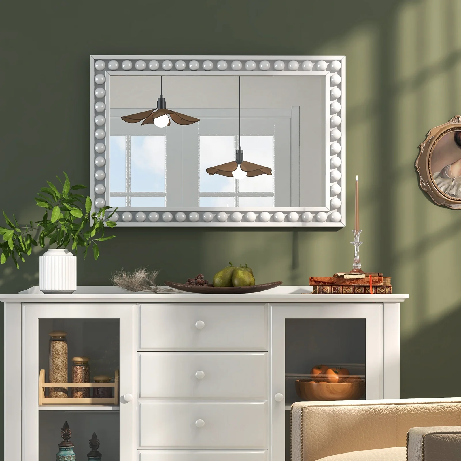 24 x 36 Inches Rustic Wall Mirror, Solid Wood Frame, White - Image 2