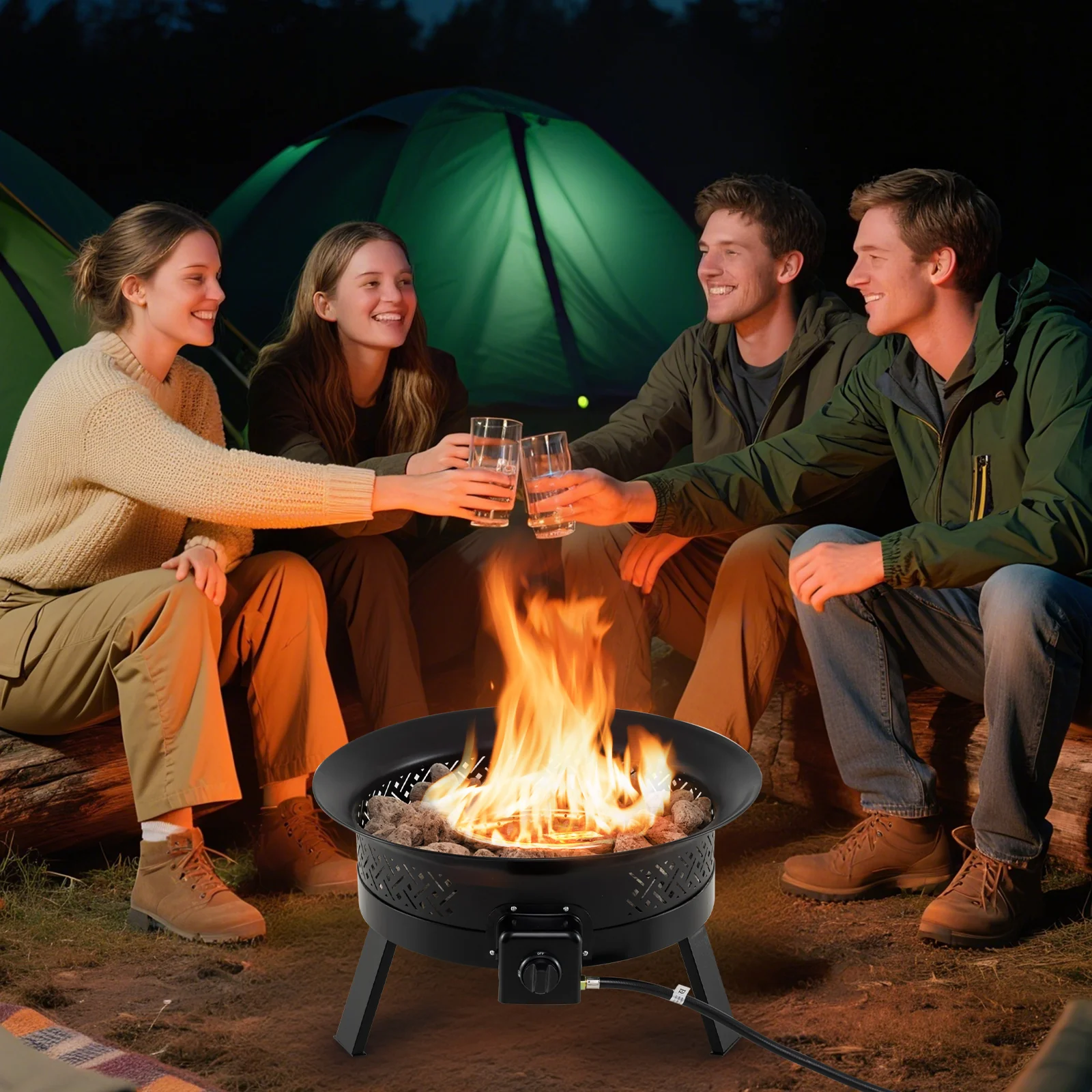 24.5 Inch Portable Propane Fire Pit with Carry Strap and Folding Legs - Image 2