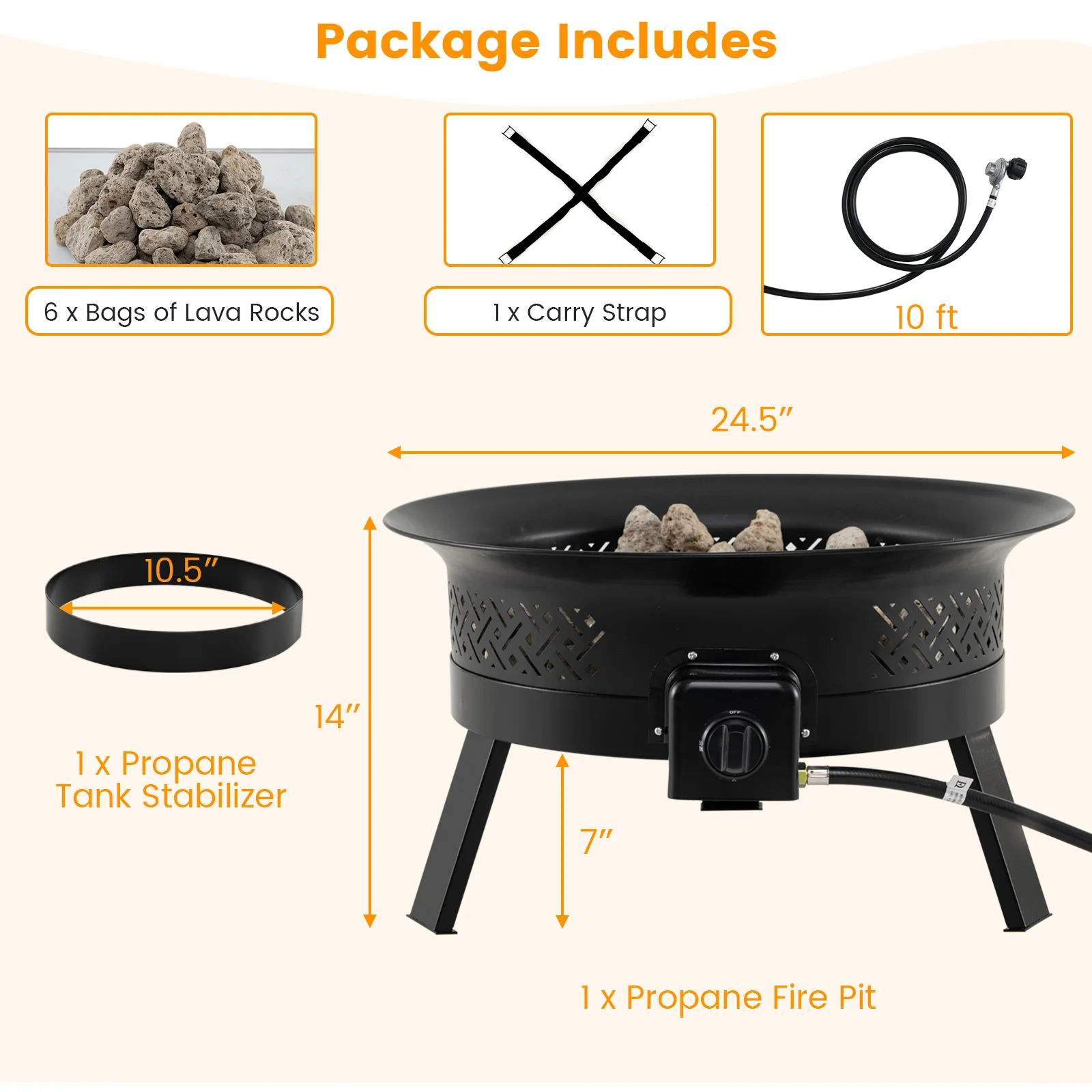 24.5 Inch Portable Propane Fire Pit with Carry Strap and Folding Legs - Image 8