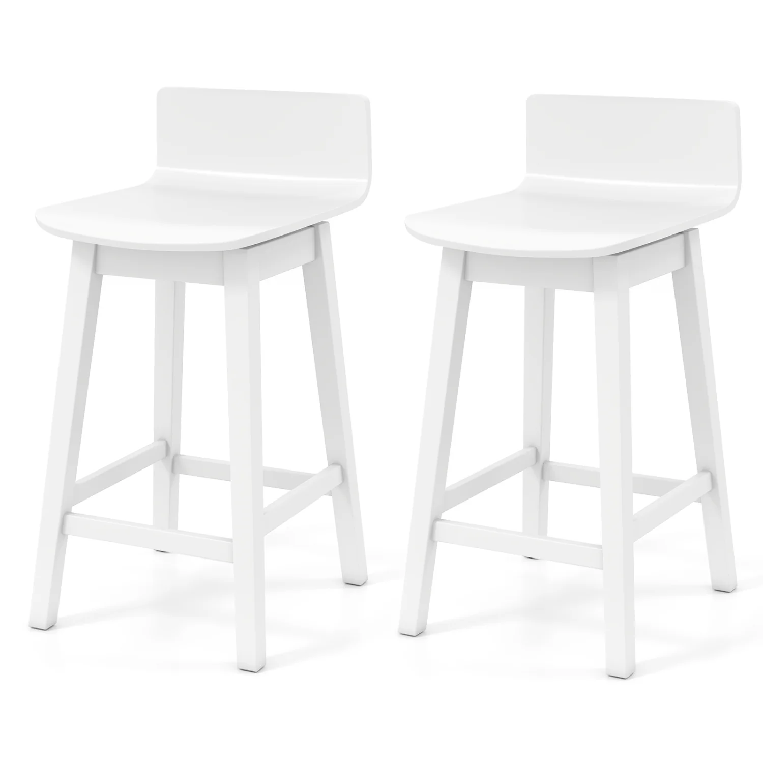 24.5 Inch Swivel Wooden Bar Stools Set of 2 with Rubber Wood Legs and Low Back, White