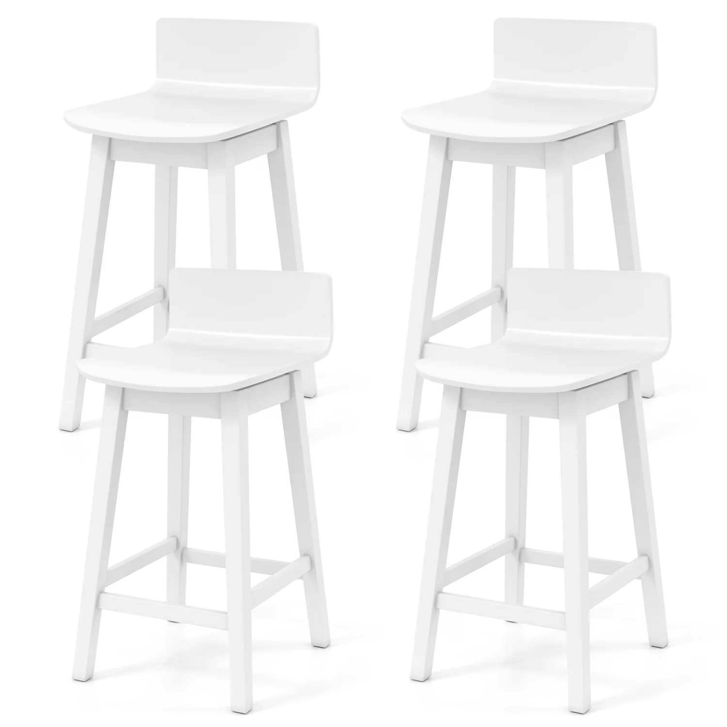24.5 Inch Swivel Wooden Bar Stools Set of 4 with Rubber Wood Legs and Low Back, White - Image 3
