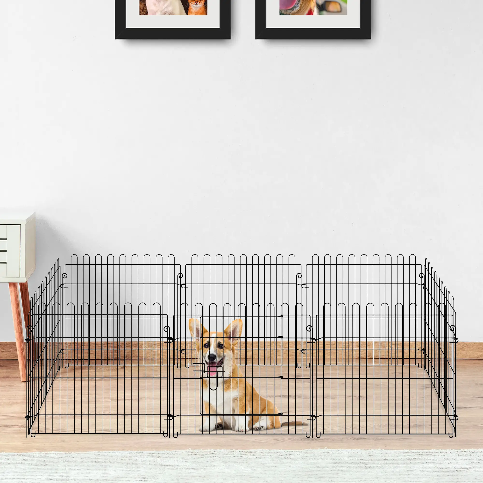 24inch 8-Panel Foldable Dog Playpen, Black - Image 2