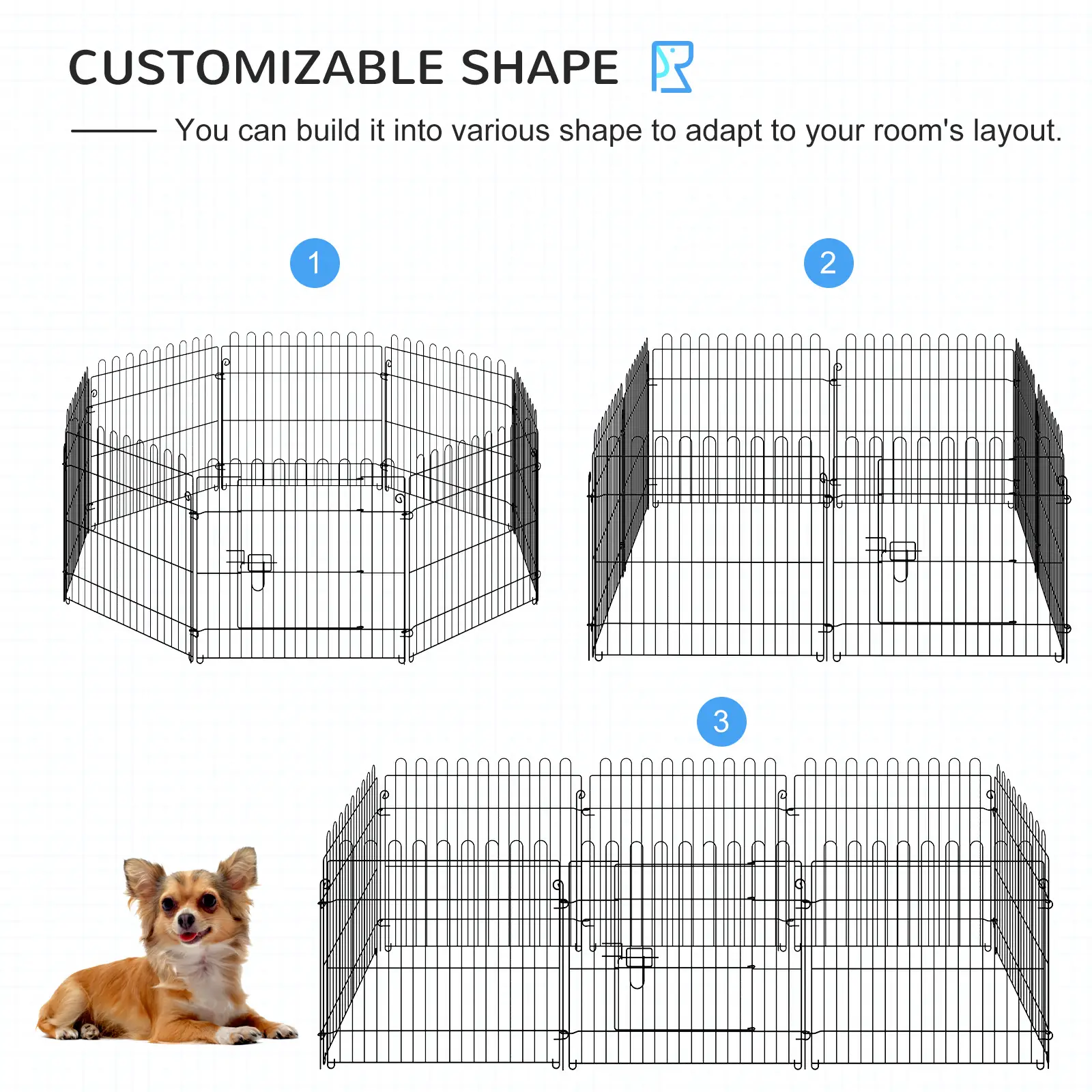 24inch 8-Panel Foldable Dog Playpen, Black - Image 4