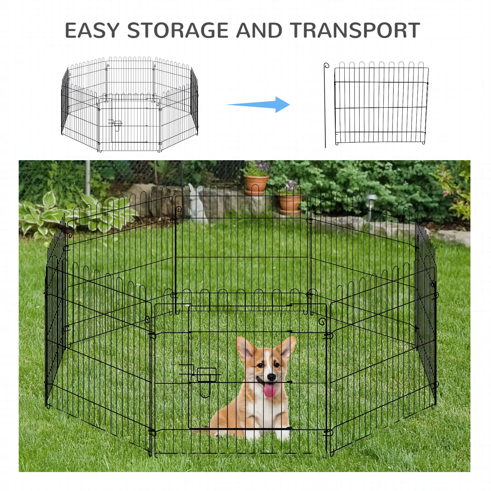 24inch 8-Panel Foldable Dog Playpen, Black - Image 5