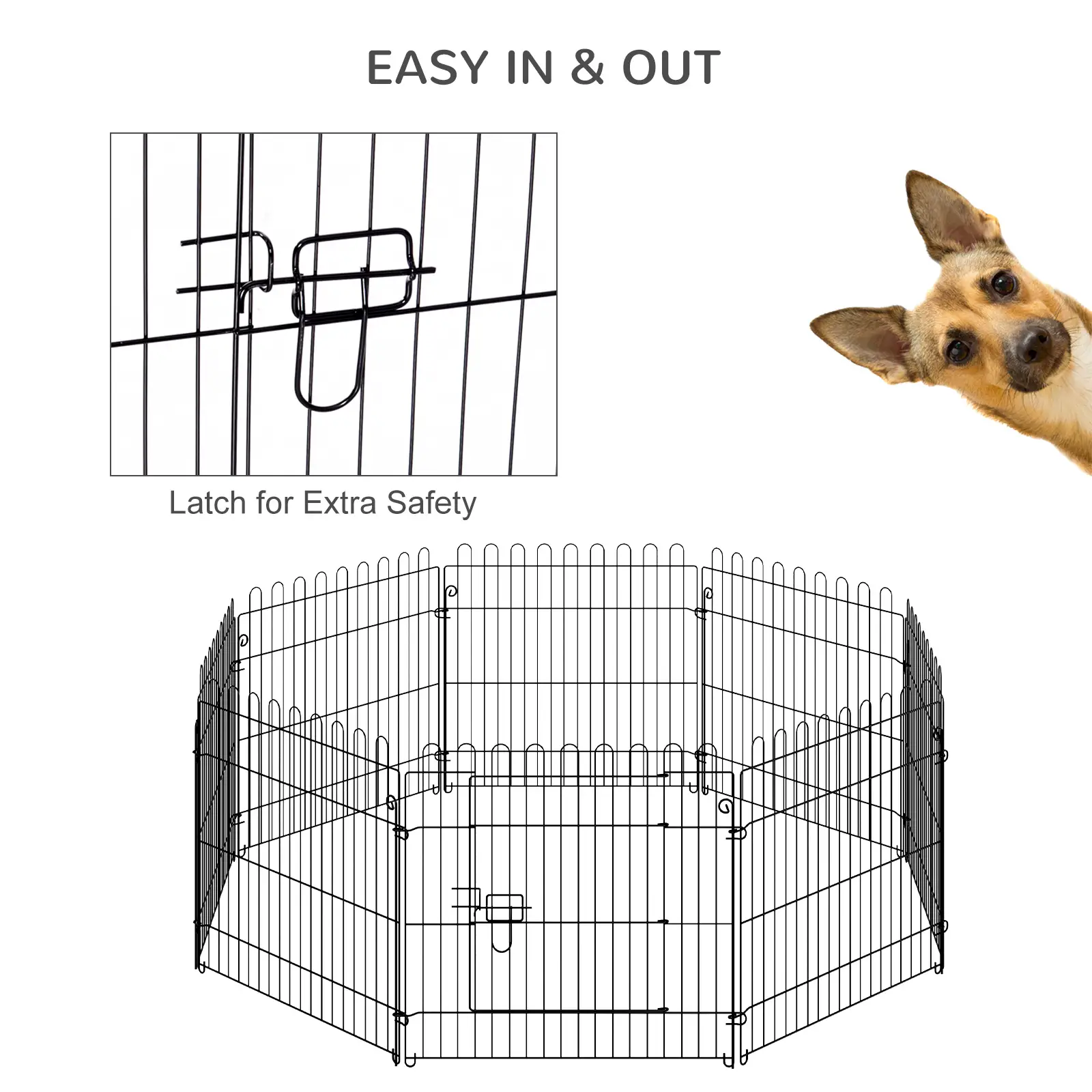 24inch 8-Panel Foldable Dog Playpen, Black - Image 7